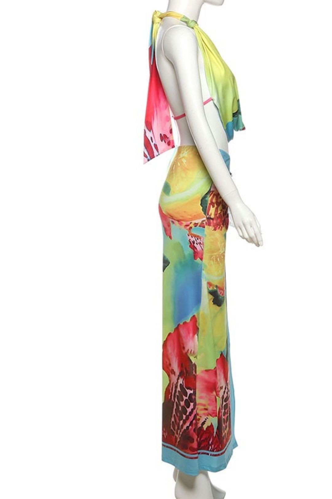 Sexy Halter Neck Backless Top And Slit Skirt Set