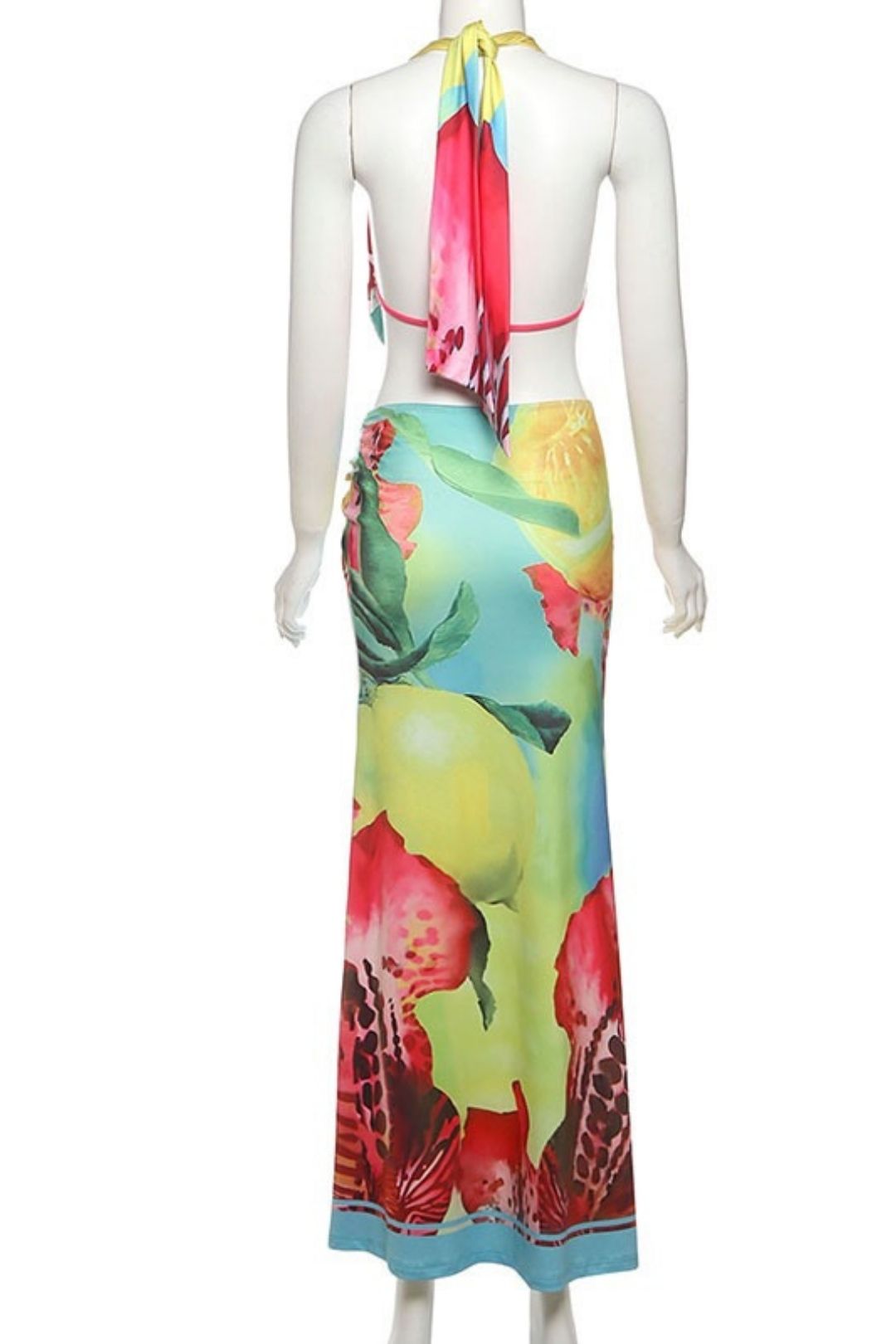 Sexy Halter Neck Backless Top And Slit Skirt Set