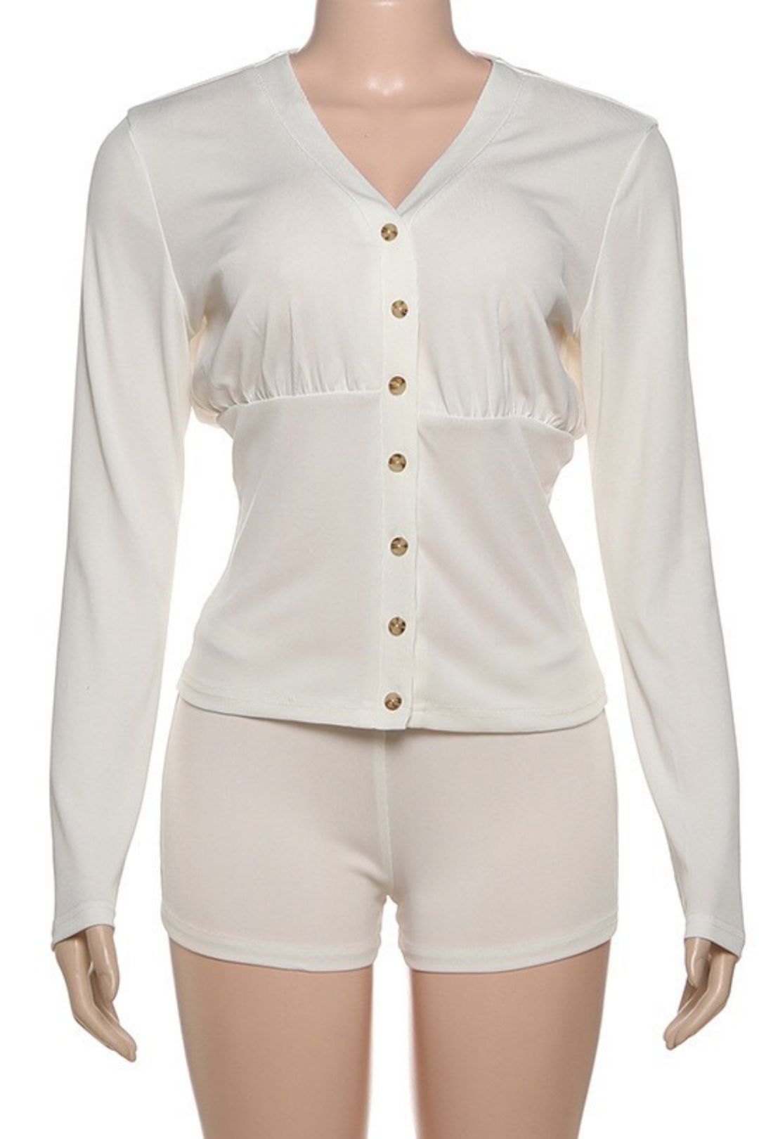 Sexy V-neck Long-sleeved Top And High-waisted Hip-lifting Shorts Casual Suit