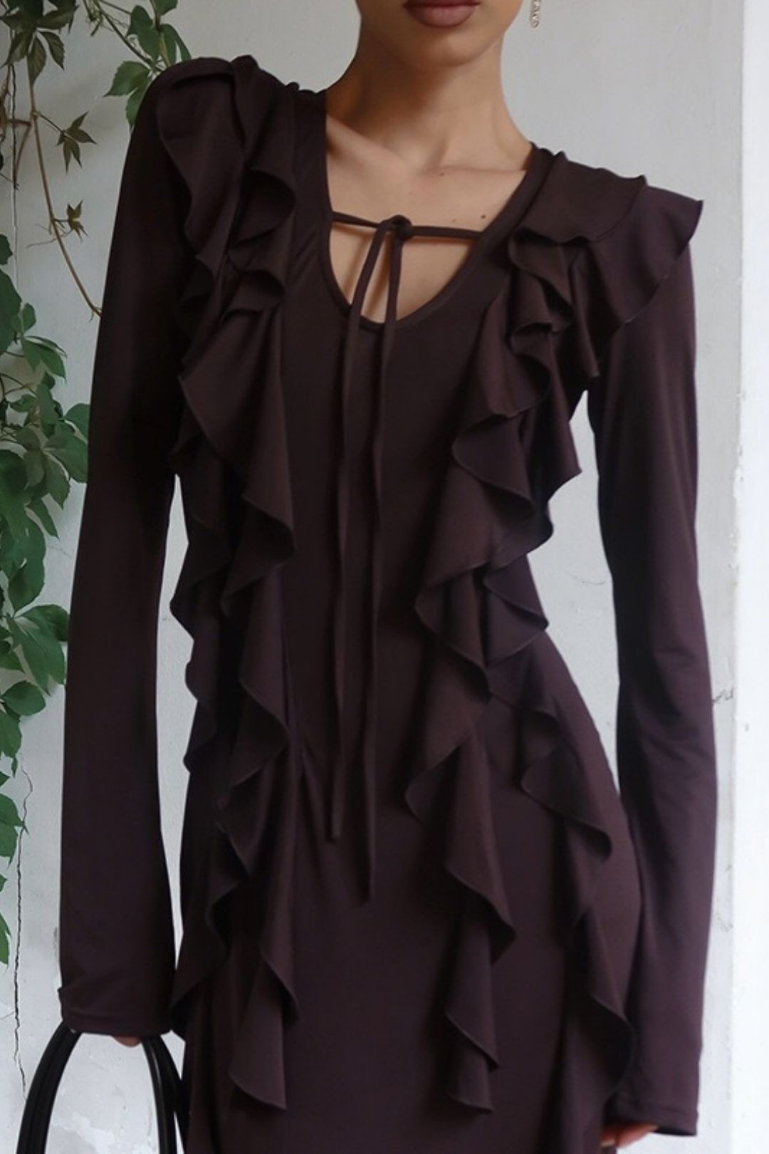 Elegant Slim-fit Hip-hugging Ruffle Long Sleeve Dress