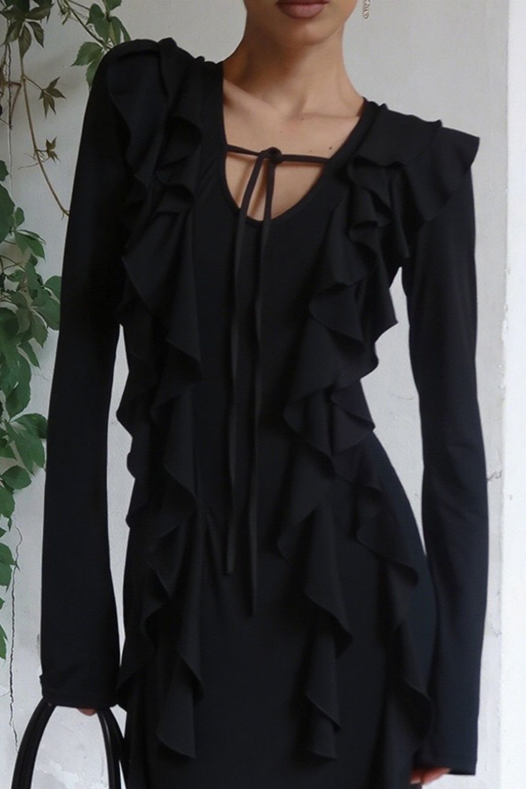 Elegant Slim-fit Hip-hugging Ruffle Long Sleeve Dress