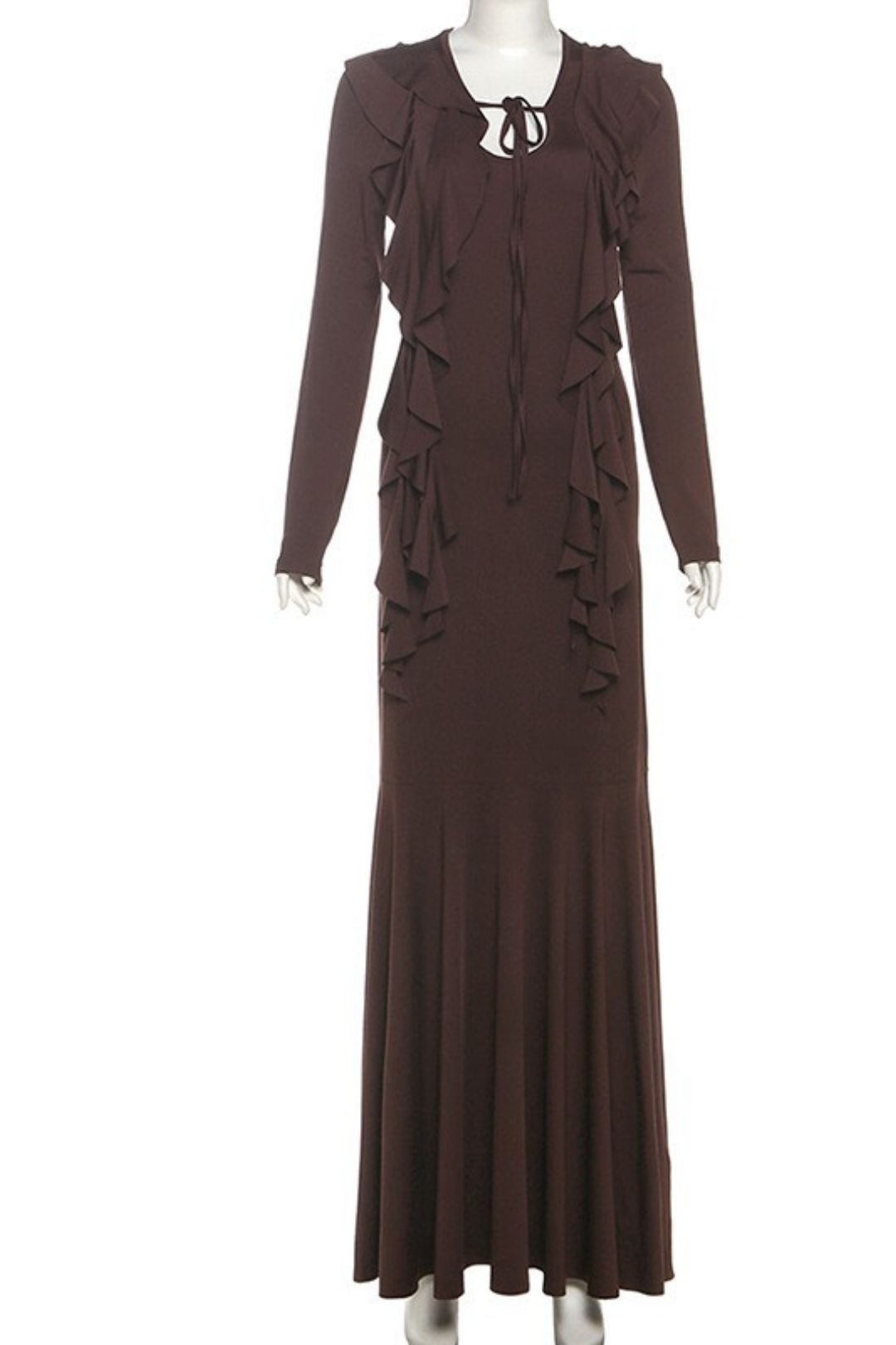 Elegant Slim-fit Hip-hugging Ruffle Long Sleeve Dress