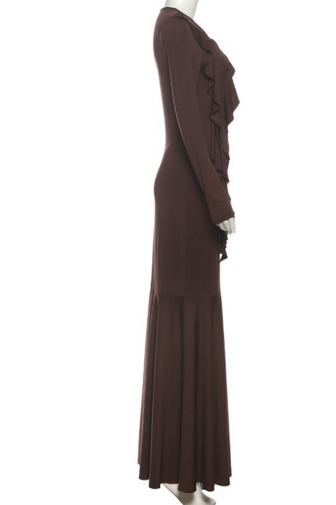 Elegant Slim-fit Hip-hugging Ruffle Long Sleeve Dress
