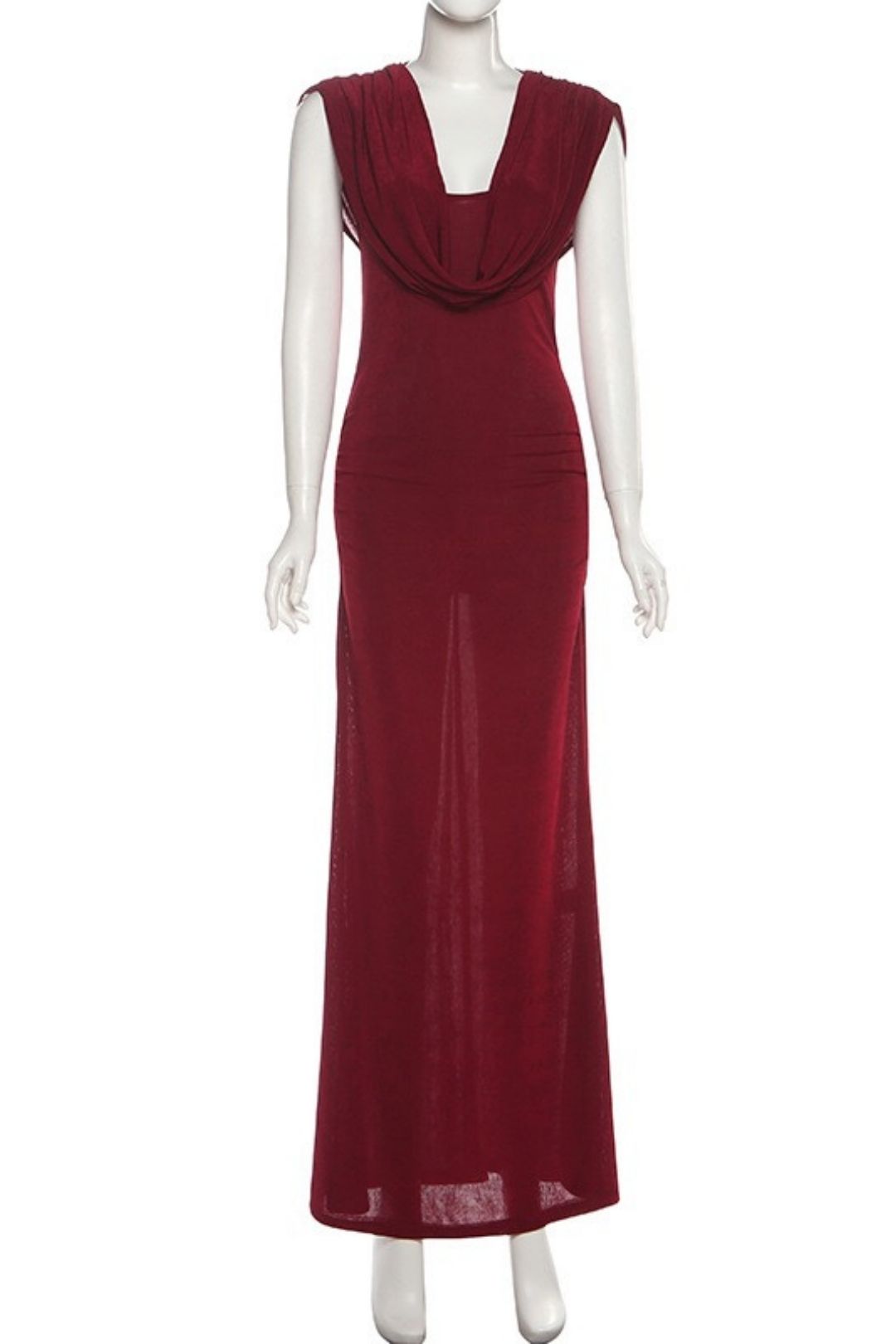 Elegant And Graceful Waist-cinching Pleated Design Draped Neck Solid Color Dress