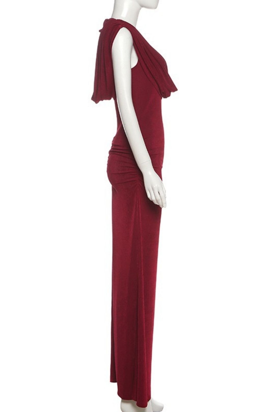 Elegant And Graceful Waist-cinching Pleated Design Draped Neck Solid Color Dress