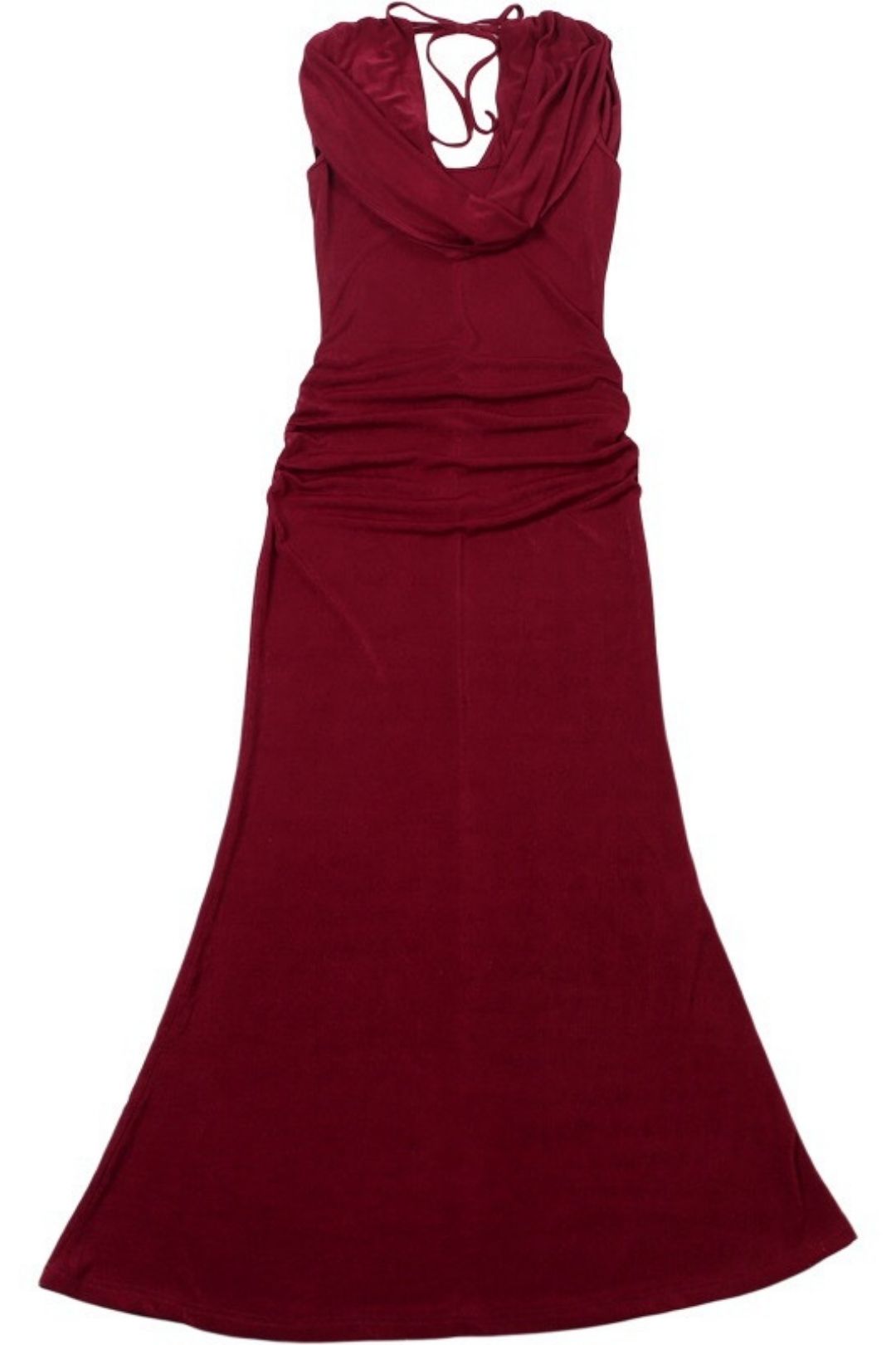 Elegant And Graceful Waist-cinching Pleated Design Draped Neck Solid Color Dress