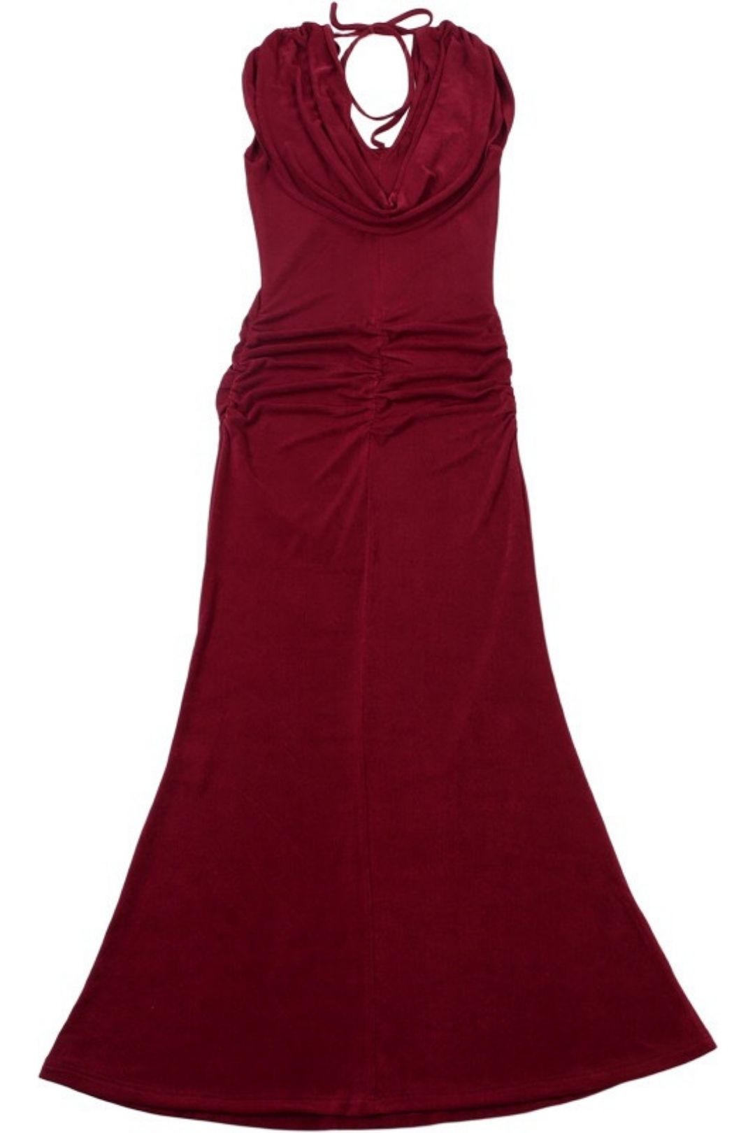 Elegant And Graceful Waist-cinching Pleated Design Draped Neck Solid Color Dress
