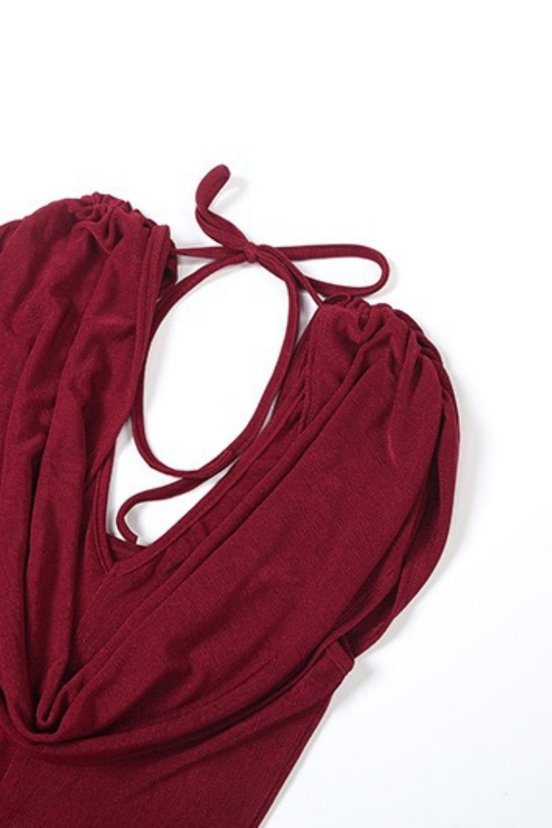 Elegant And Graceful Waist-cinching Pleated Design Draped Neck Solid Color Dress