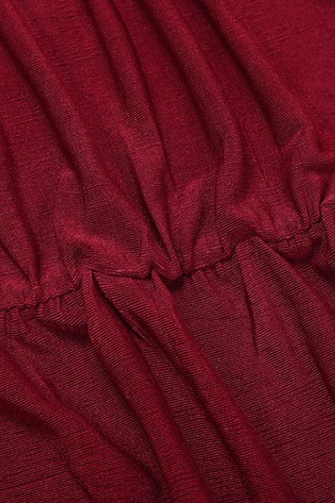 Elegant And Graceful Waist-cinching Pleated Design Draped Neck Solid Color Dress