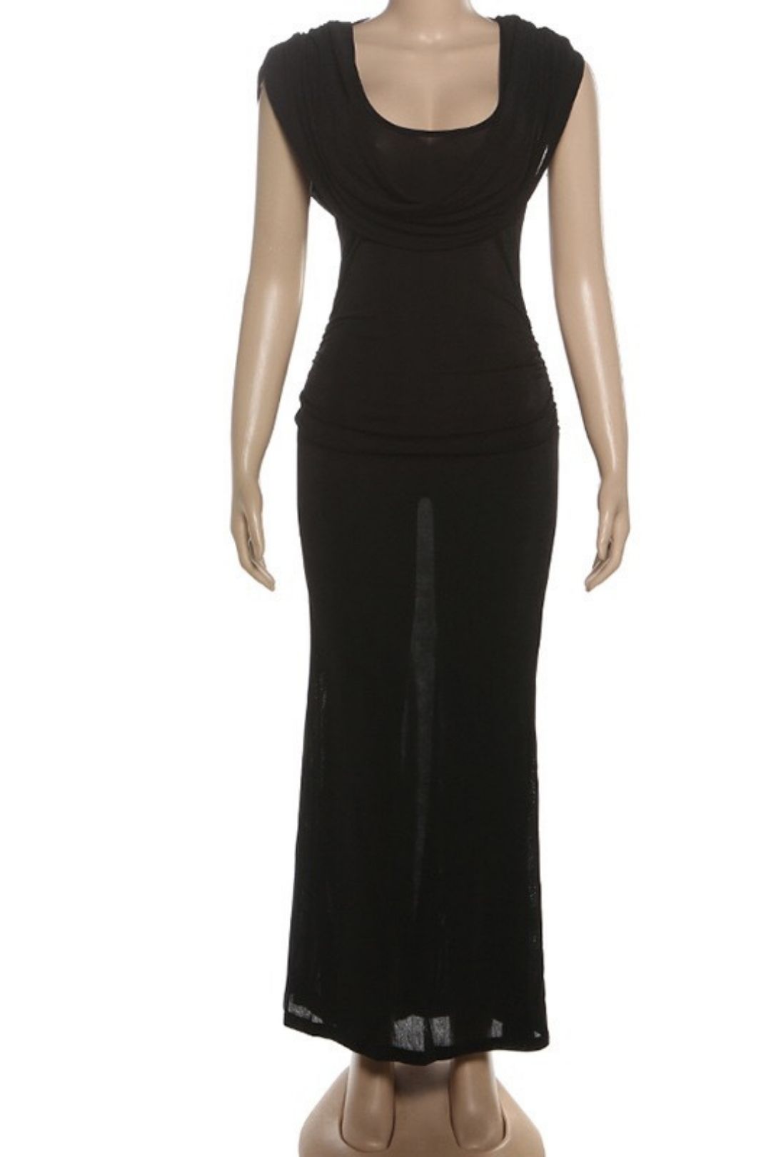 Elegant And Graceful Waist-cinching Pleated Design Draped Neck Solid Color Dress