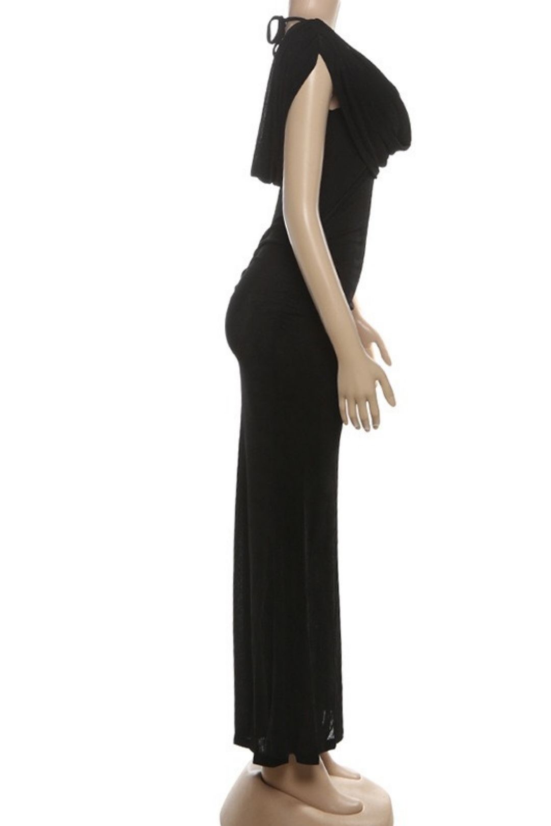 Elegant And Graceful Waist-cinching Pleated Design Draped Neck Solid Color Dress