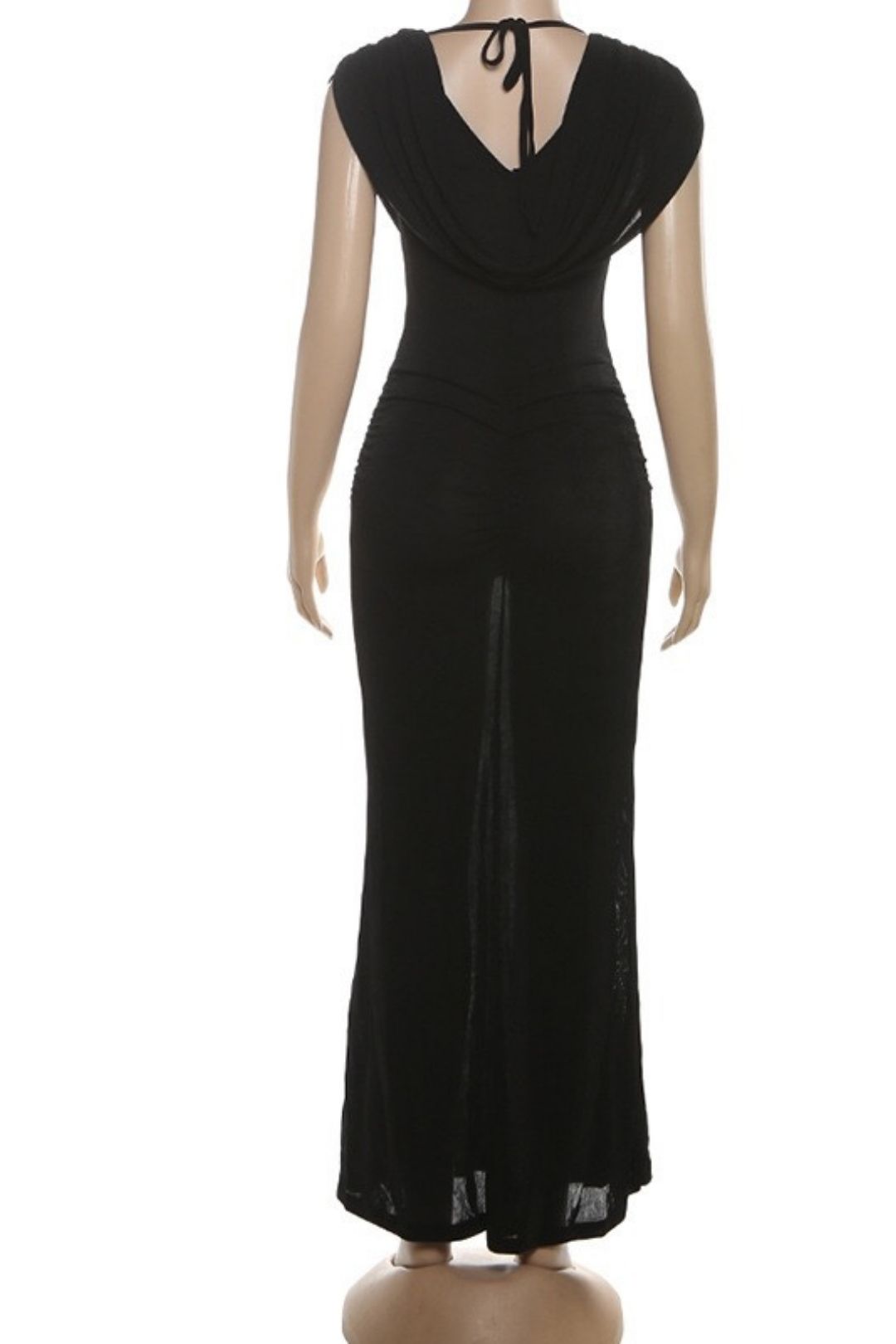 Elegant And Graceful Waist-cinching Pleated Design Draped Neck Solid Color Dress