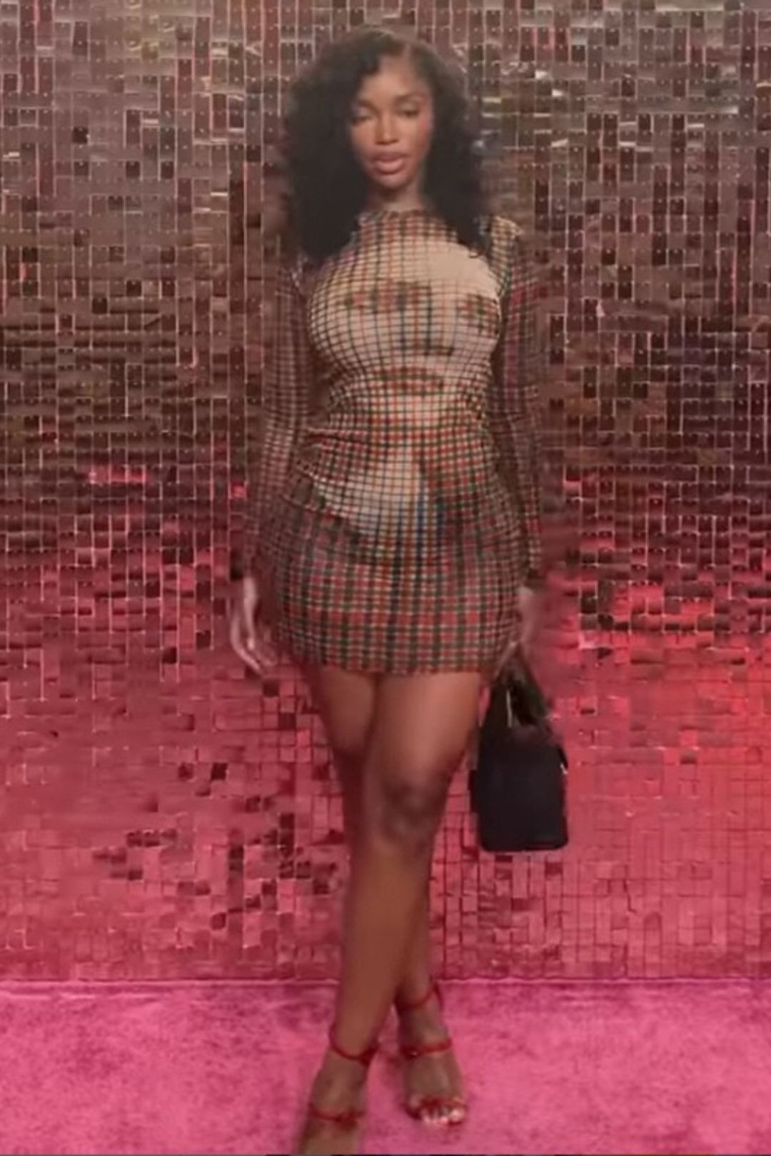 Slim-fit Printed Plaid Long-sleeved Bodycon Short Skirt,