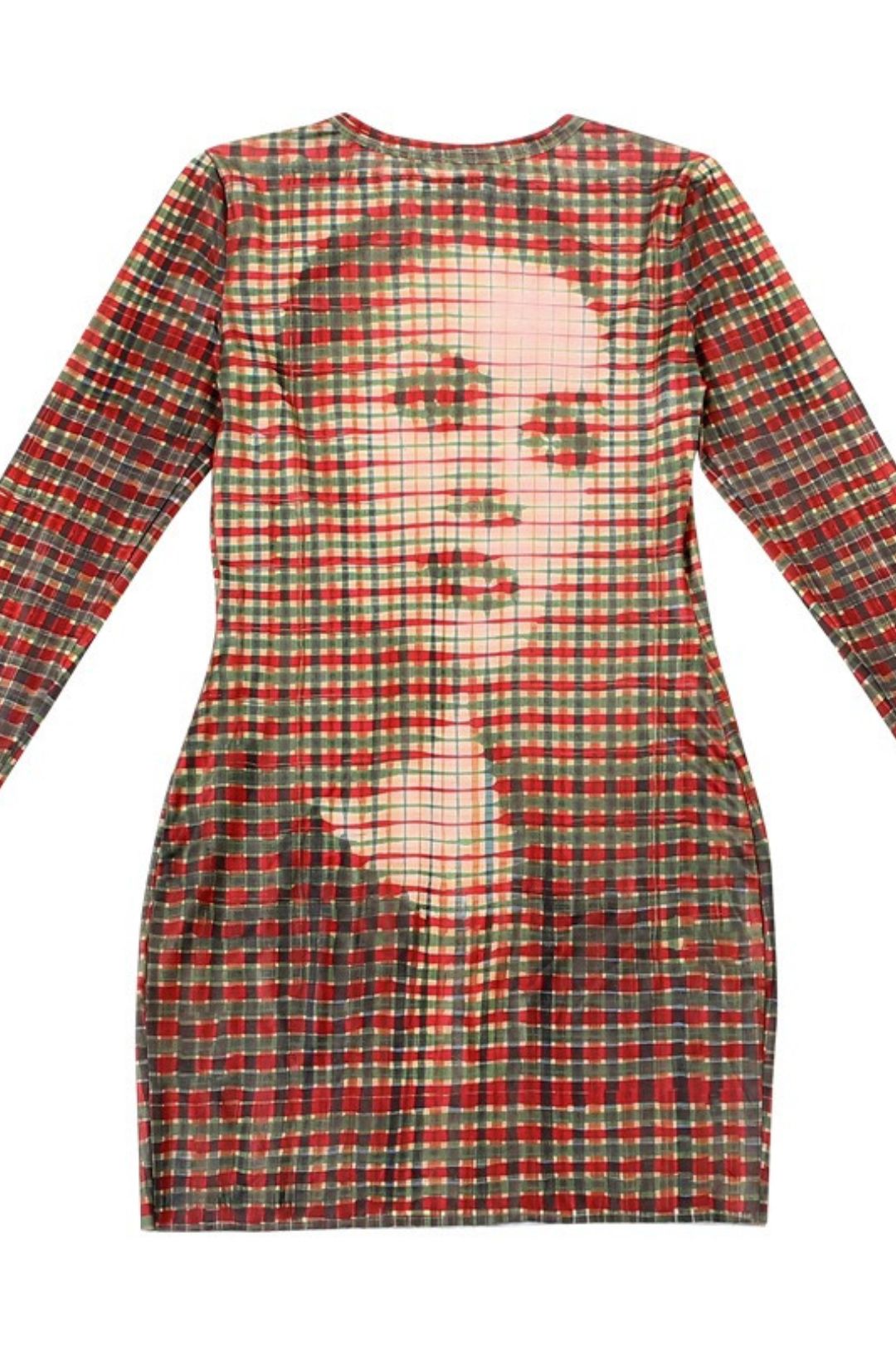 Slim-fit Printed Plaid Long-sleeved Bodycon Short Skirt,