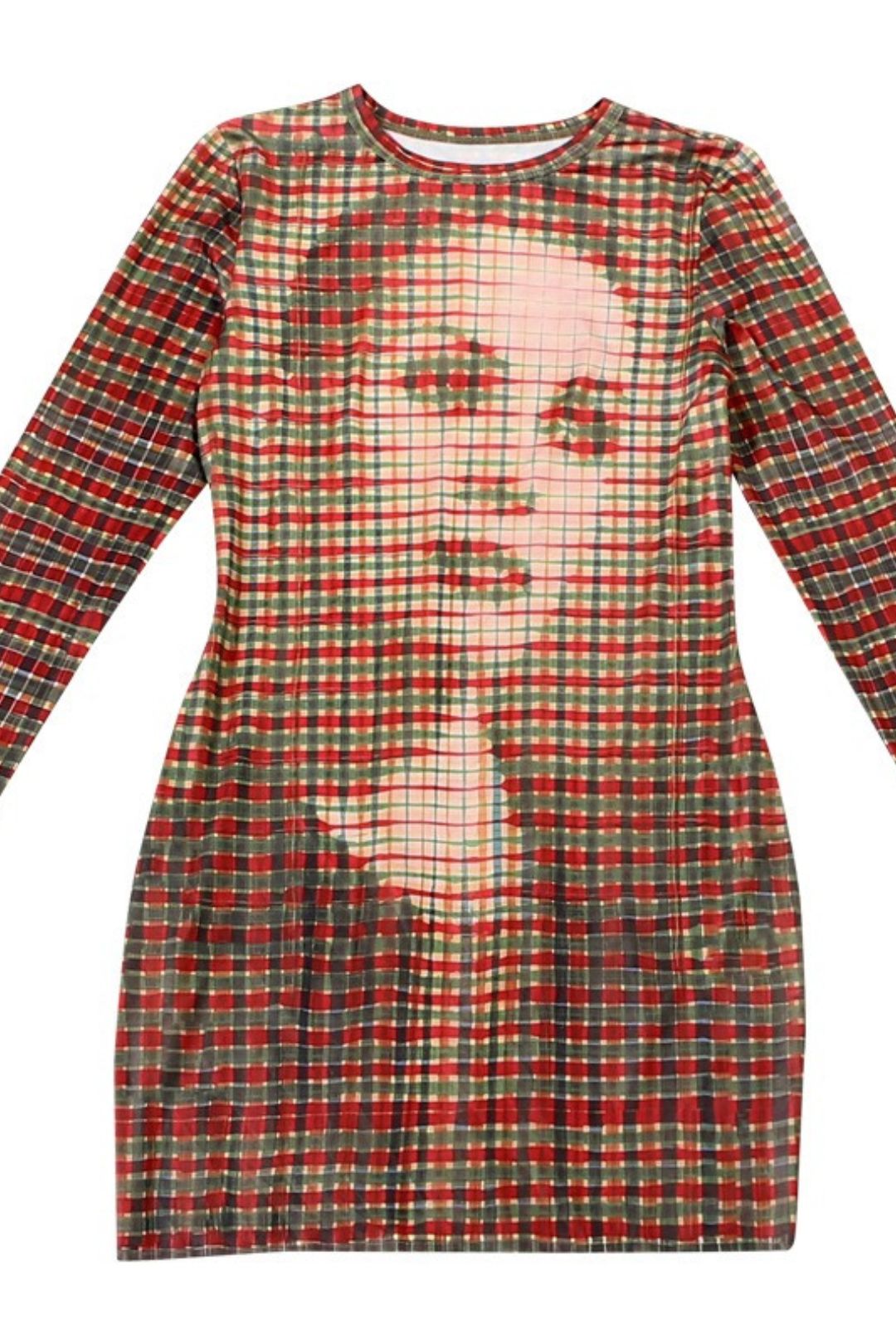 Slim-fit Printed Plaid Long-sleeved Bodycon Short Skirt,