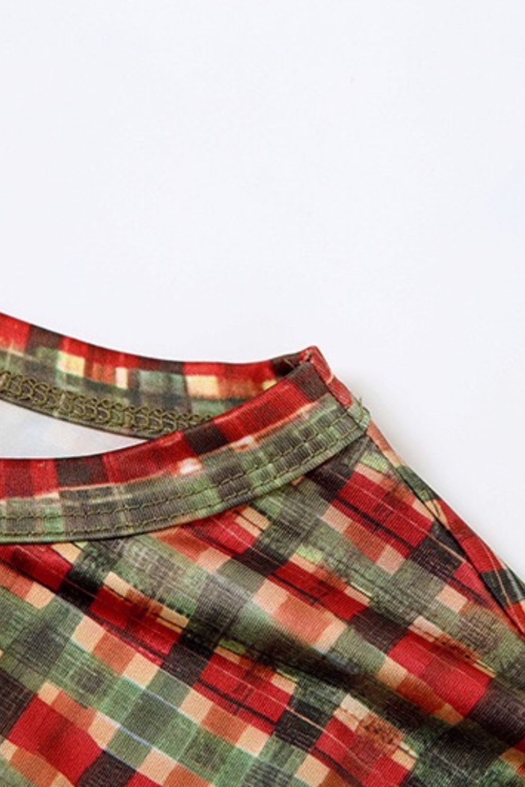 Slim-fit Printed Plaid Long-sleeved Bodycon Short Skirt,