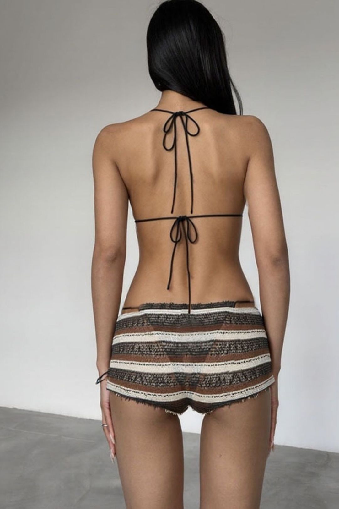 Sexy Halter Neck Striped Bikini Three-piece Set