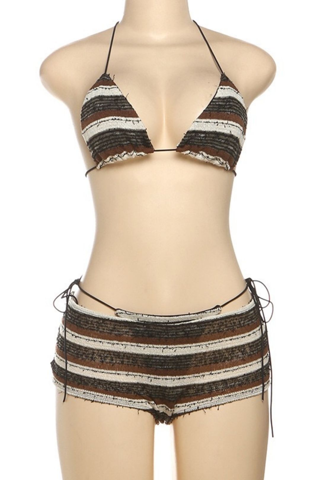 Sexy Halter Neck Striped Bikini Three-piece Set