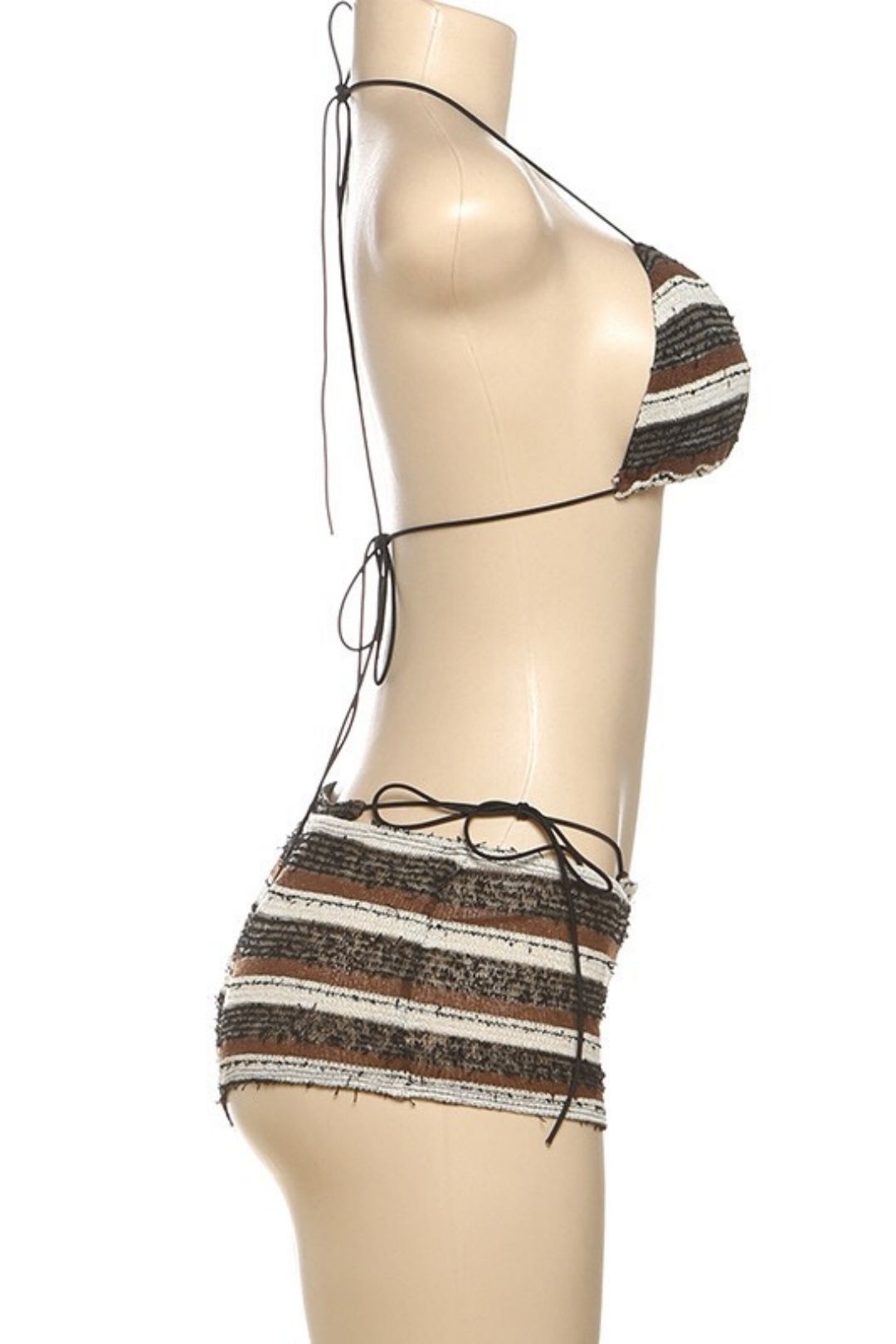 Sexy Halter Neck Striped Bikini Three-piece Set