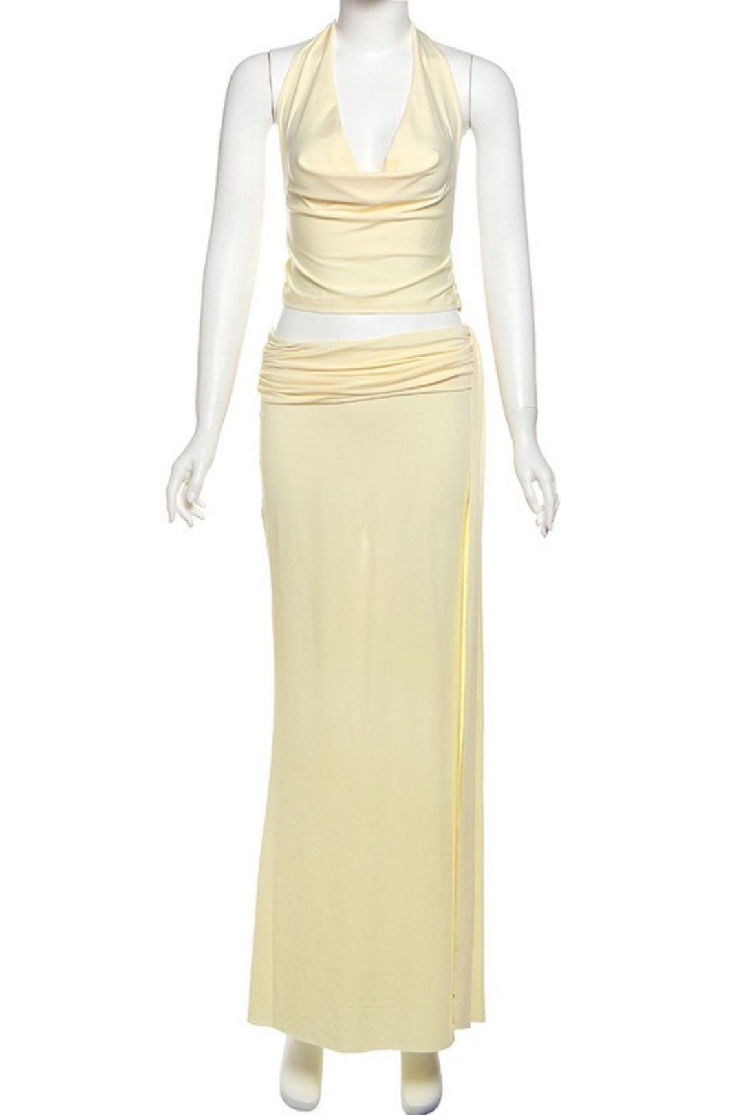 Sexy Backless Halter Neck Top, Slim-fit Printed Long Skirt Three-piece Set