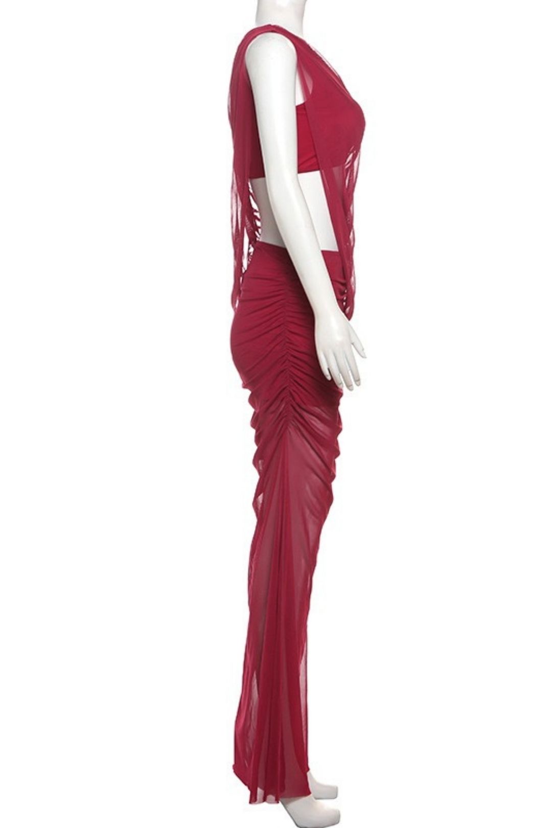 Sexy Asymmetrical Neck Crop Top And Bodycon Long Skirt Two-Piece Set