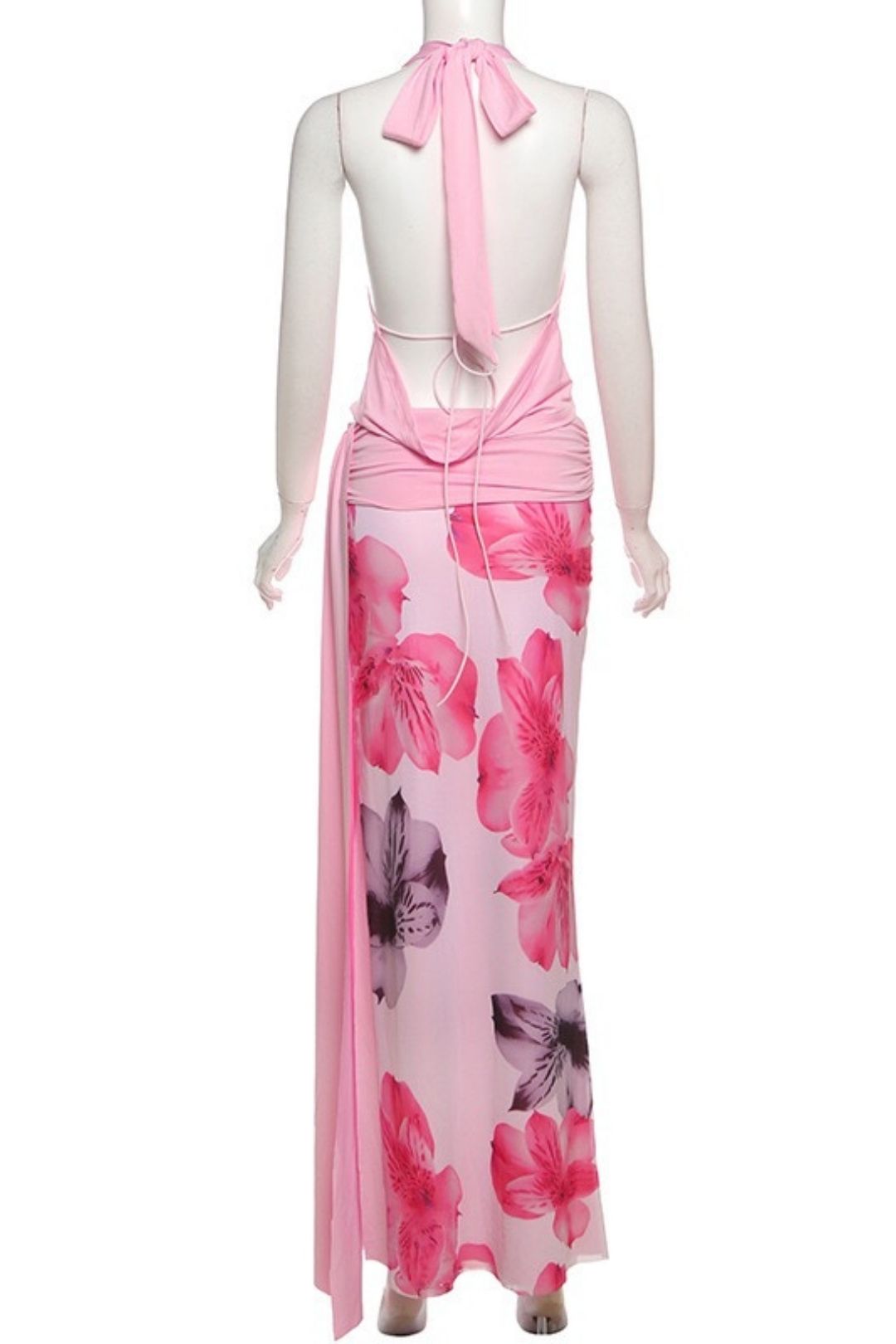 Sexy Backless Halter Neck Top, Slim-fit Printed Long Skirt Three-piece Set