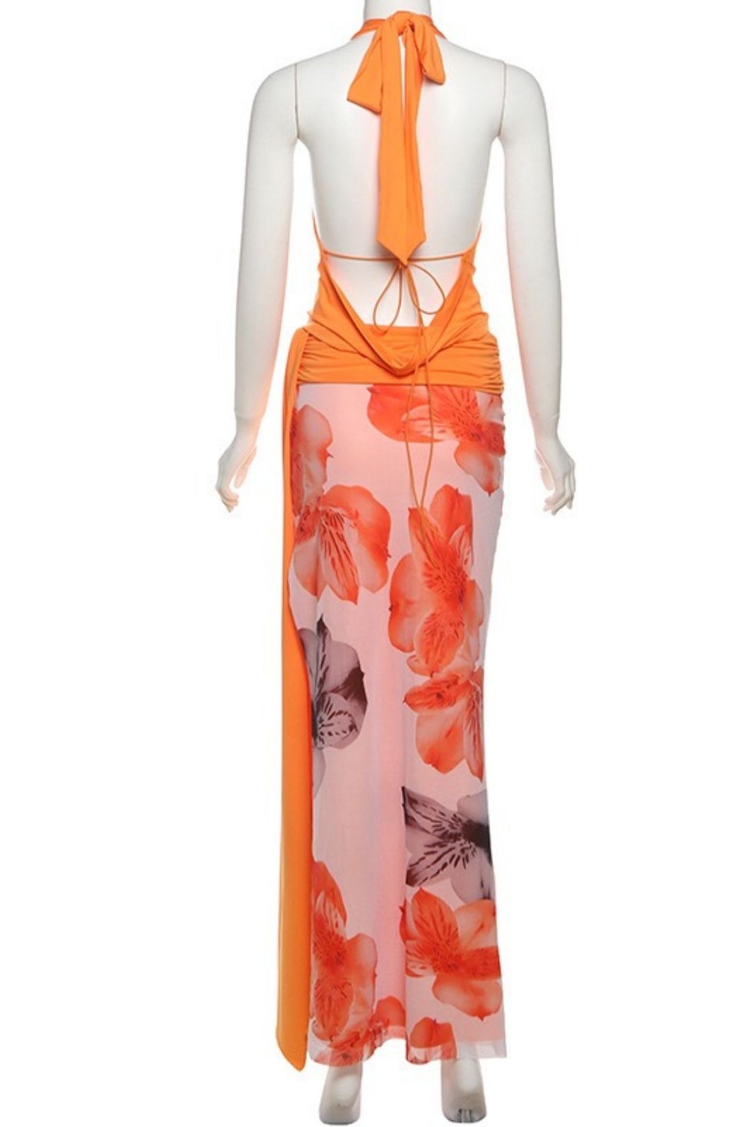Sexy Backless Halter Neck Top, Slim-fit Printed Long Skirt Three-piece Set