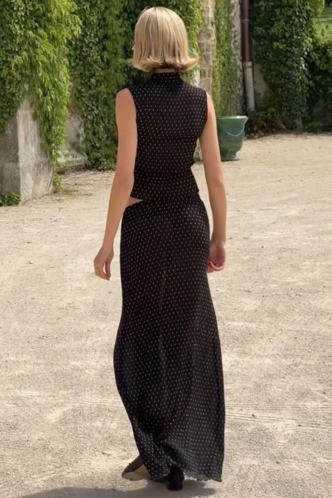 Elegant Retro Polka Dot Sleeveless Top And Long Skirt Set