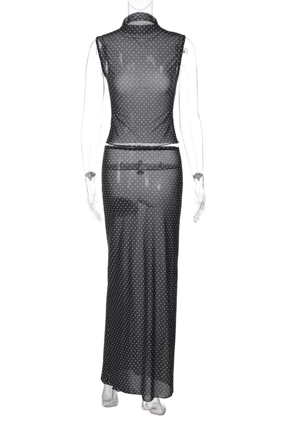 Elegant Retro Polka Dot Sleeveless Top And Long Skirt Set