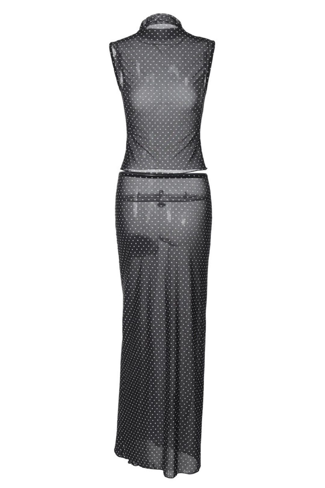 Elegant Retro Polka Dot Sleeveless Top And Long Skirt Set