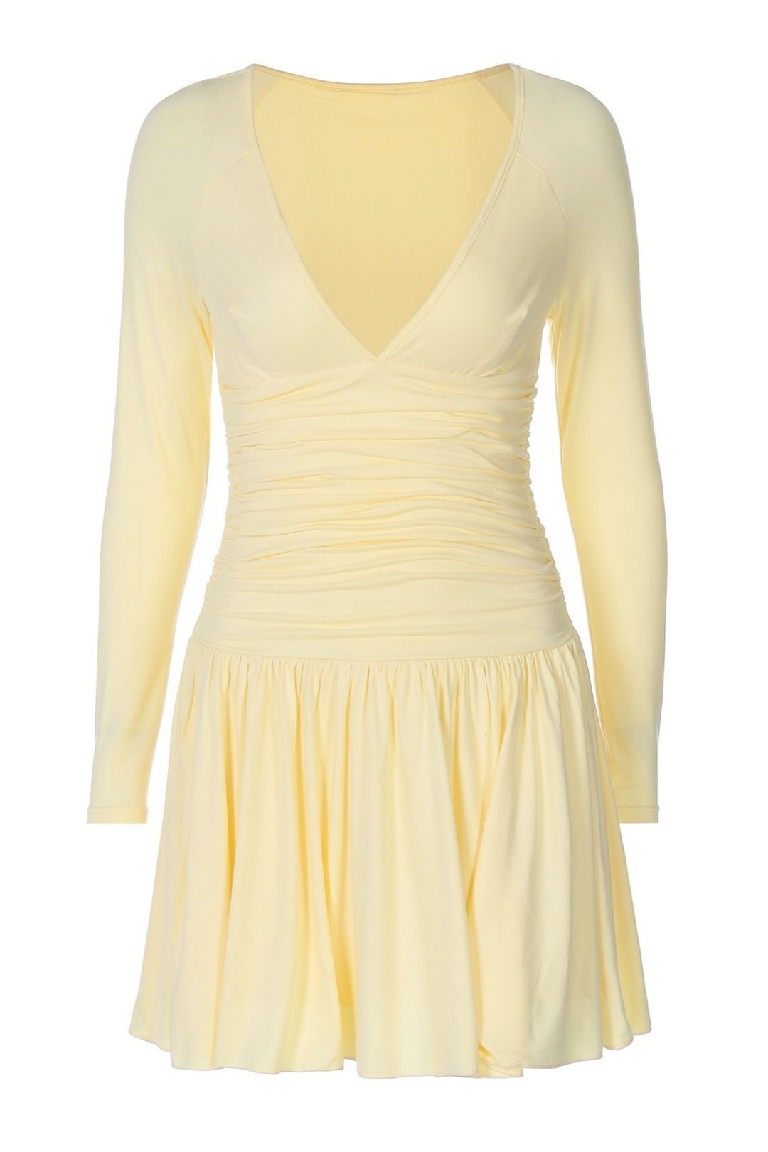 Sexy V-neck Solid Color Fresh Style Slim Fit Short Princess Long Sleeve Dress