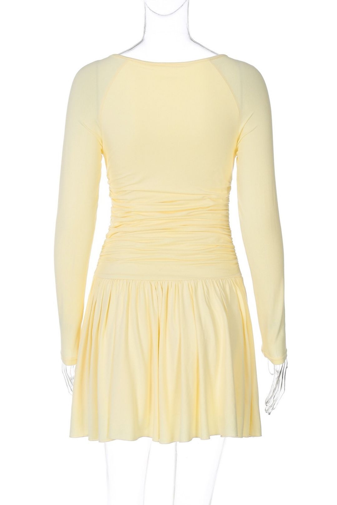 Sexy V-neck Solid Color Fresh Style Slim Fit Short Princess Long Sleeve Dress