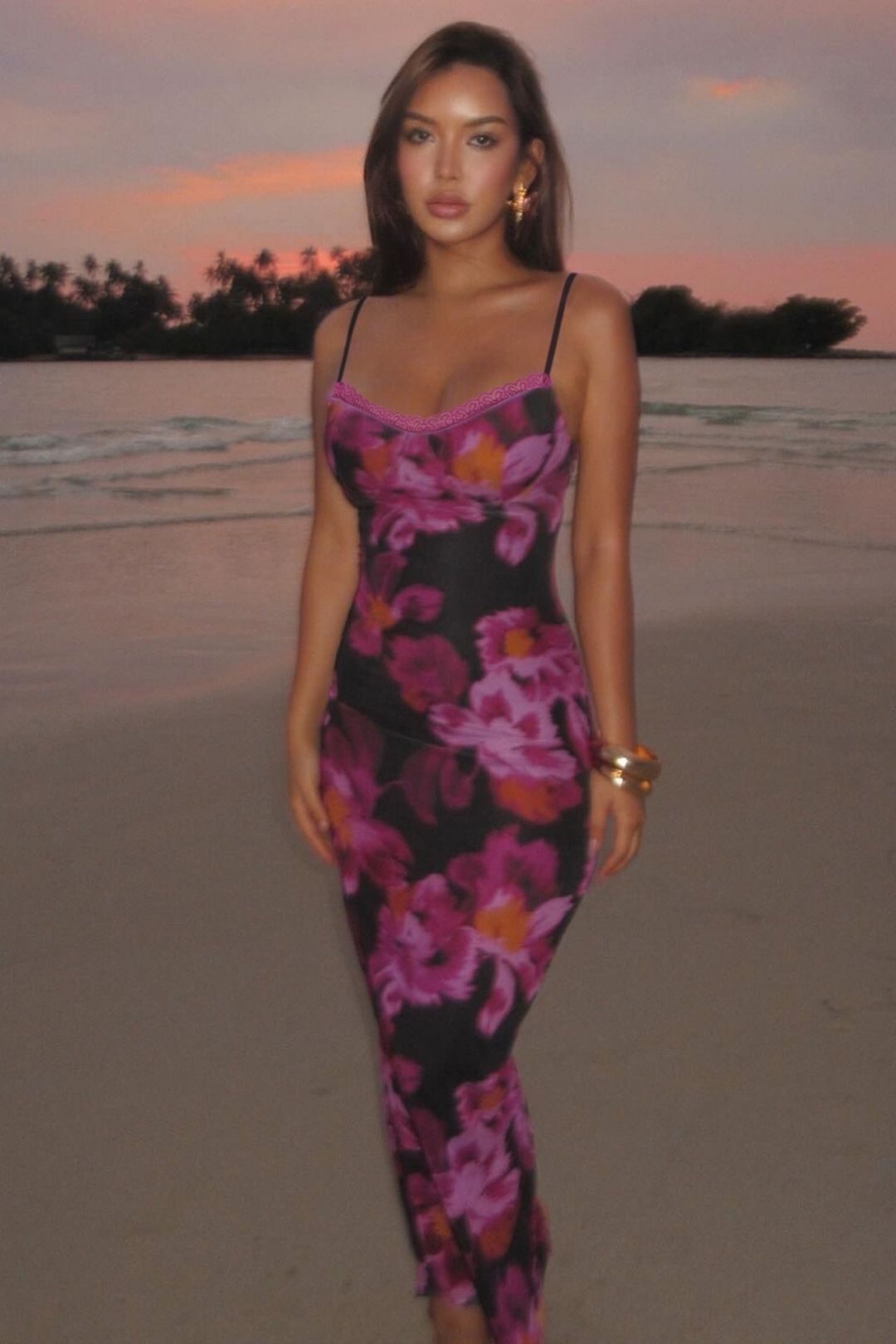 Sexy U-Neck Printed Slim Fit Long Dress