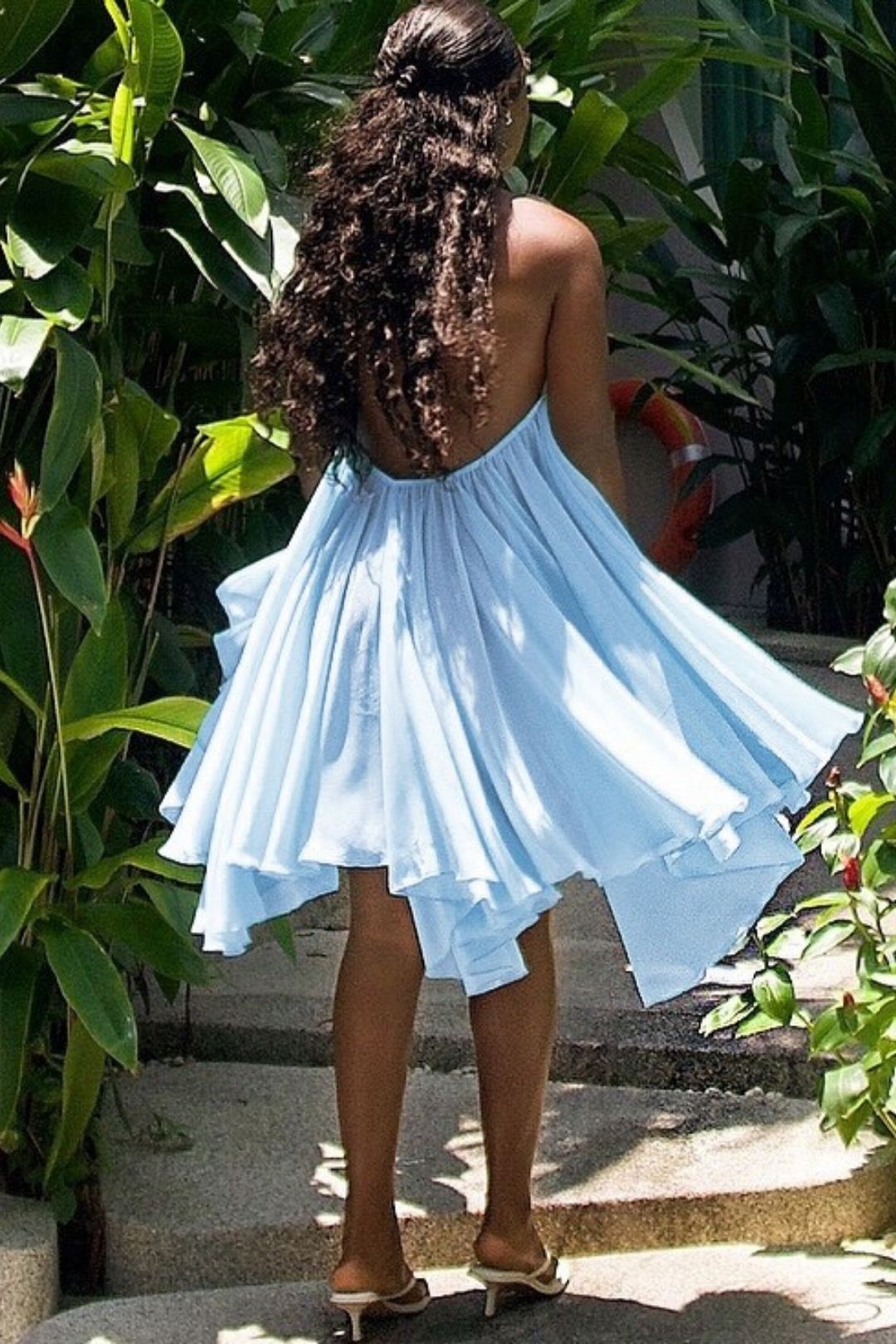 Pure And Alluring Backless Low-cut Tie-up Mesh Breathable Loose-fitting Dress