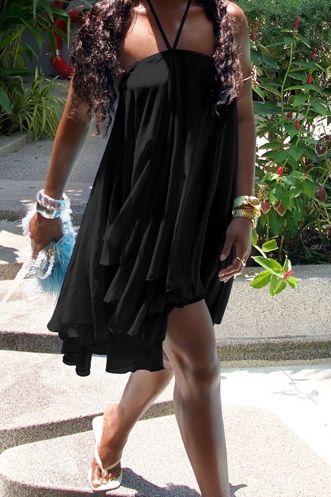 Pure And Alluring Backless Low-cut Tie-up Mesh Breathable Loose-fitting Dress