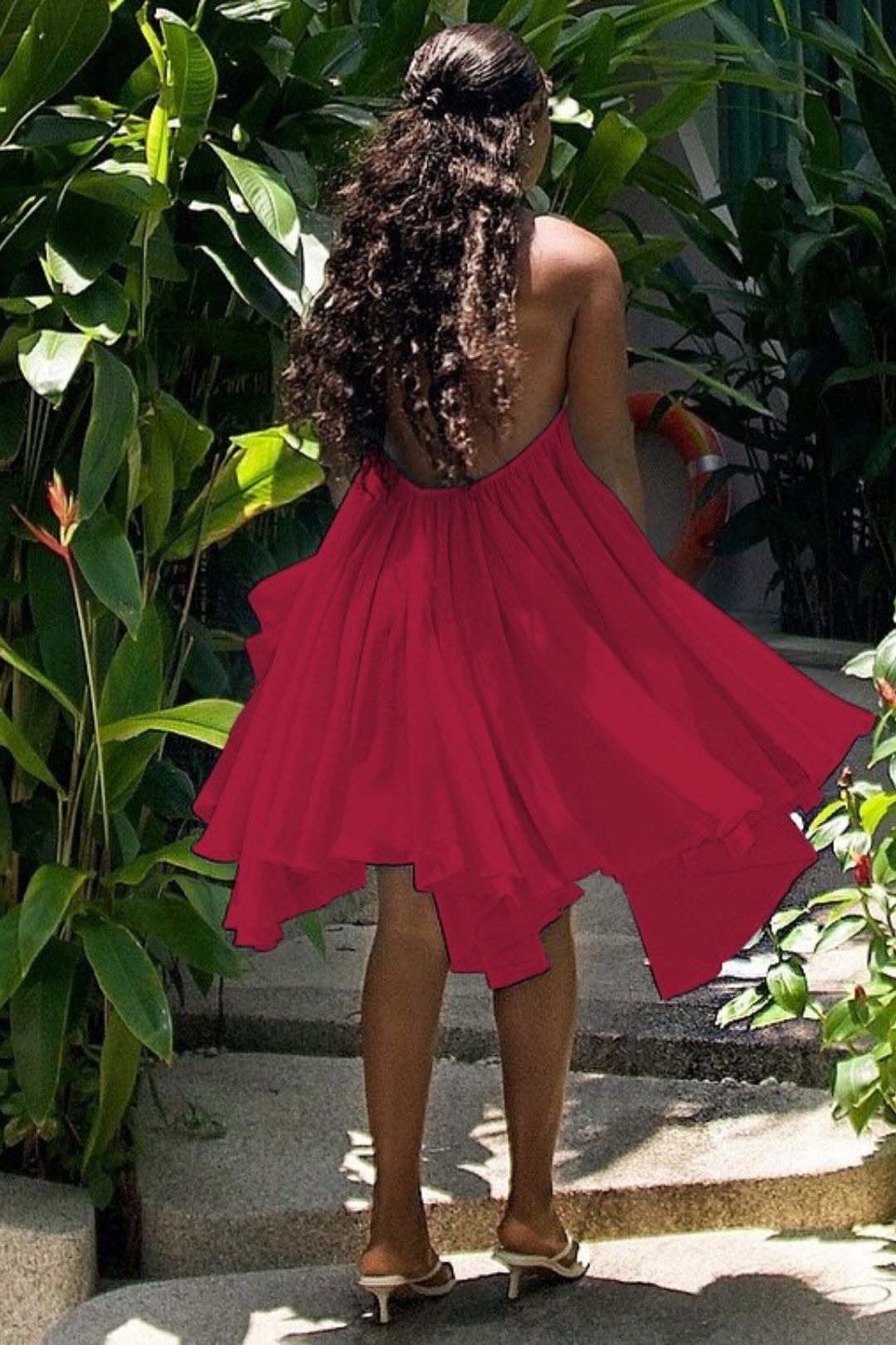 Pure And Alluring Backless Low-cut Tie-up Mesh Breathable Loose-fitting Dress