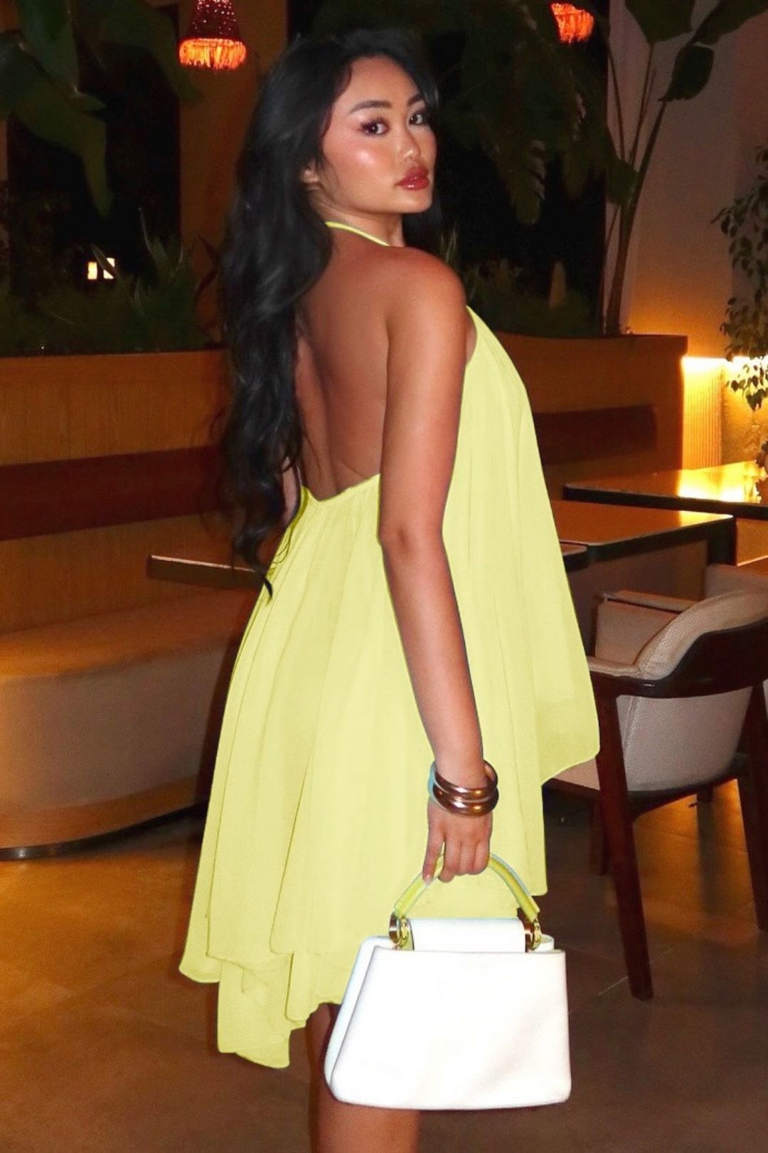 Pure And Alluring Backless Low-cut Tie-up Mesh Breathable Loose-fitting Dress