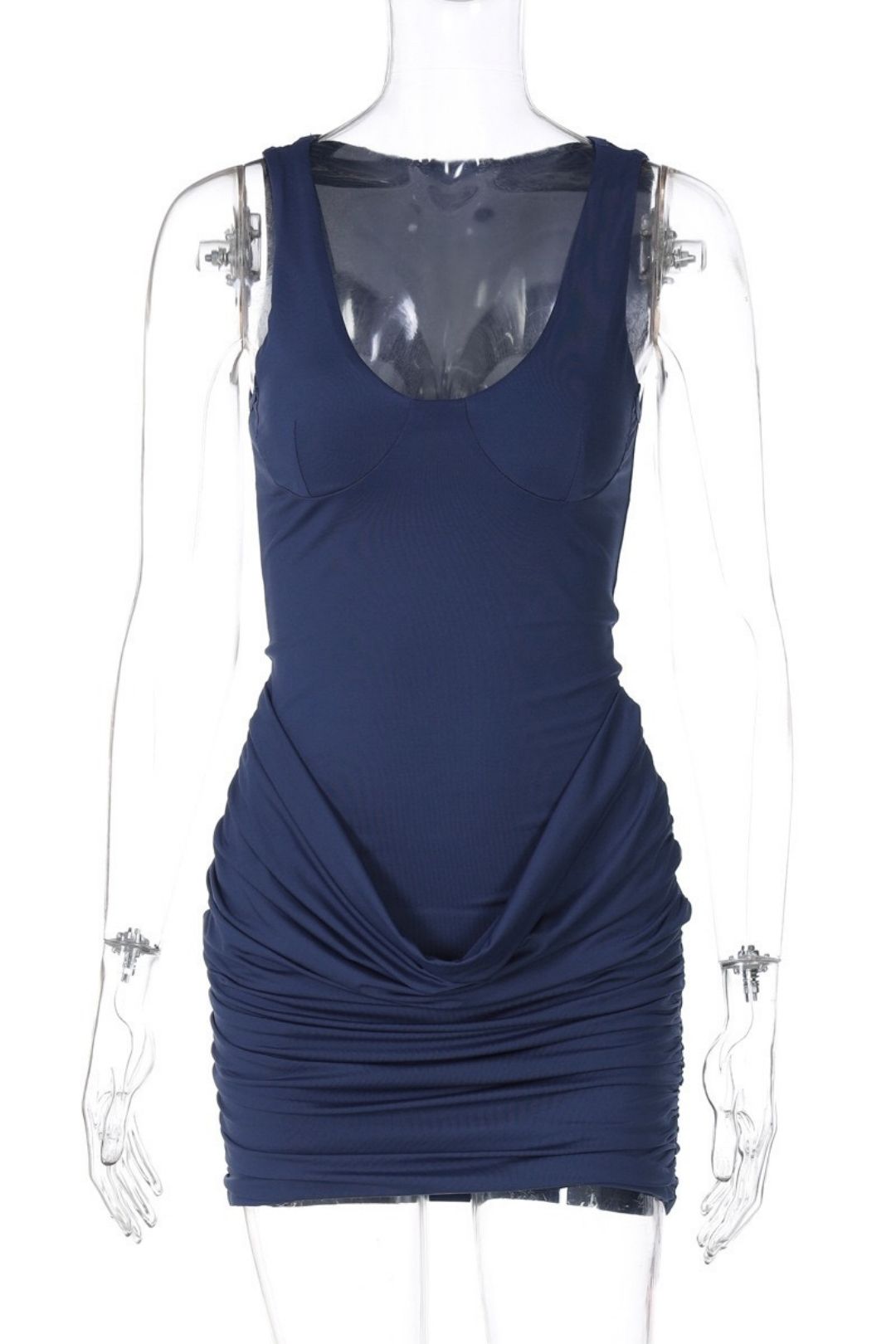 Sexy Hot Girl U-neck Solid Color Sleeveless Tight-fitting Pleated Bodycon Dress