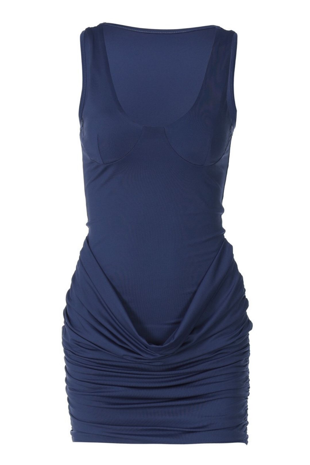 Sexy Hot Girl U-neck Solid Color Sleeveless Tight-fitting Pleated Bodycon Dress