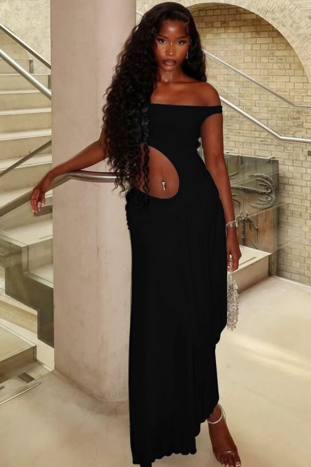 Sexy Mesh Patchwork Off-shoulder Hollowed-out Slim-fit Dress