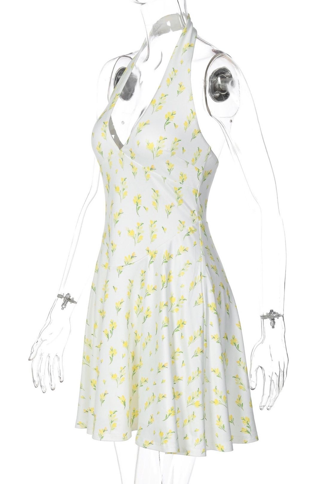 Print Chiffon Halter Neck V-Neck Backless Short Dress