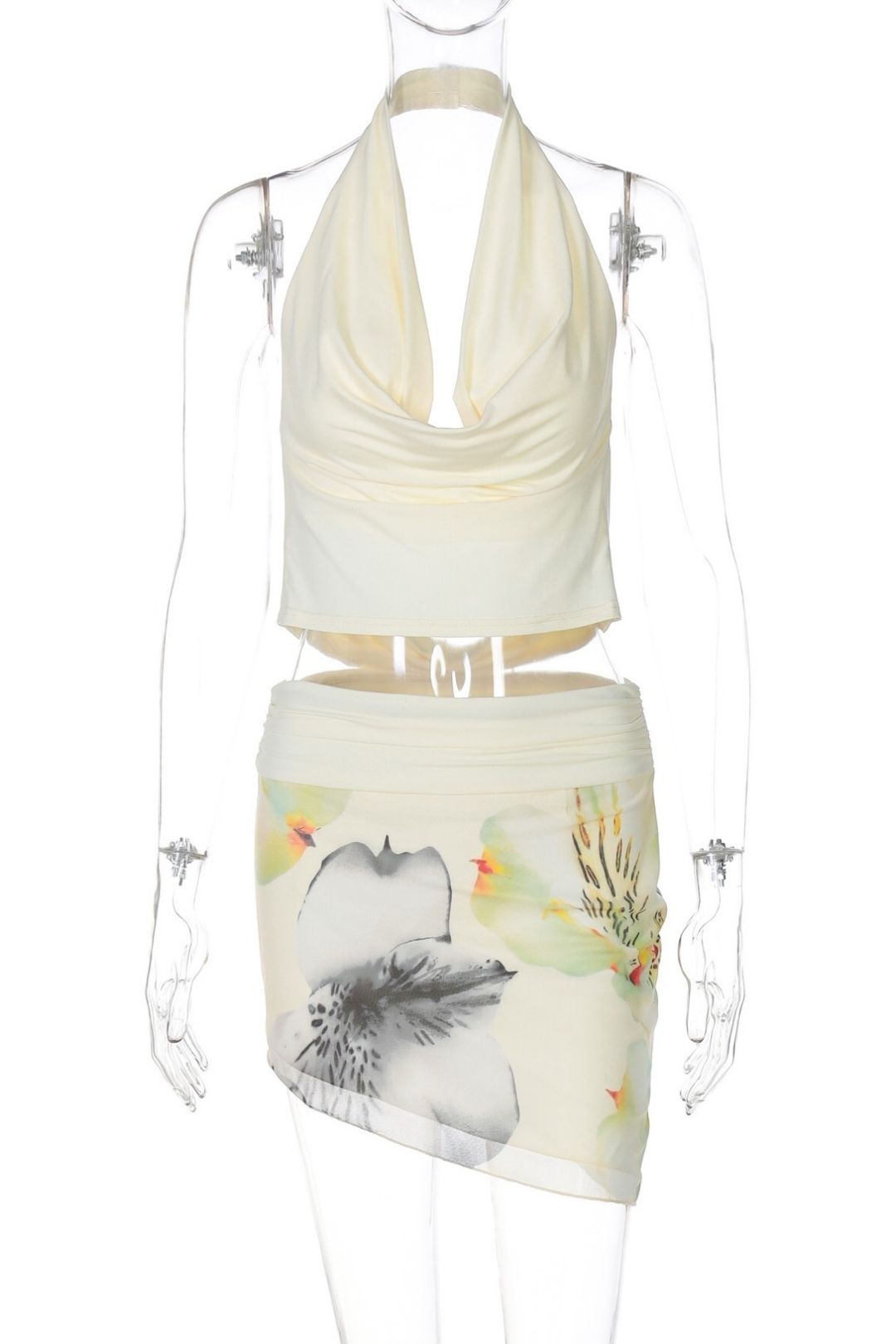 Sexy Halter Neck Backless Top And Bodycon Skirt Two-Piece Set