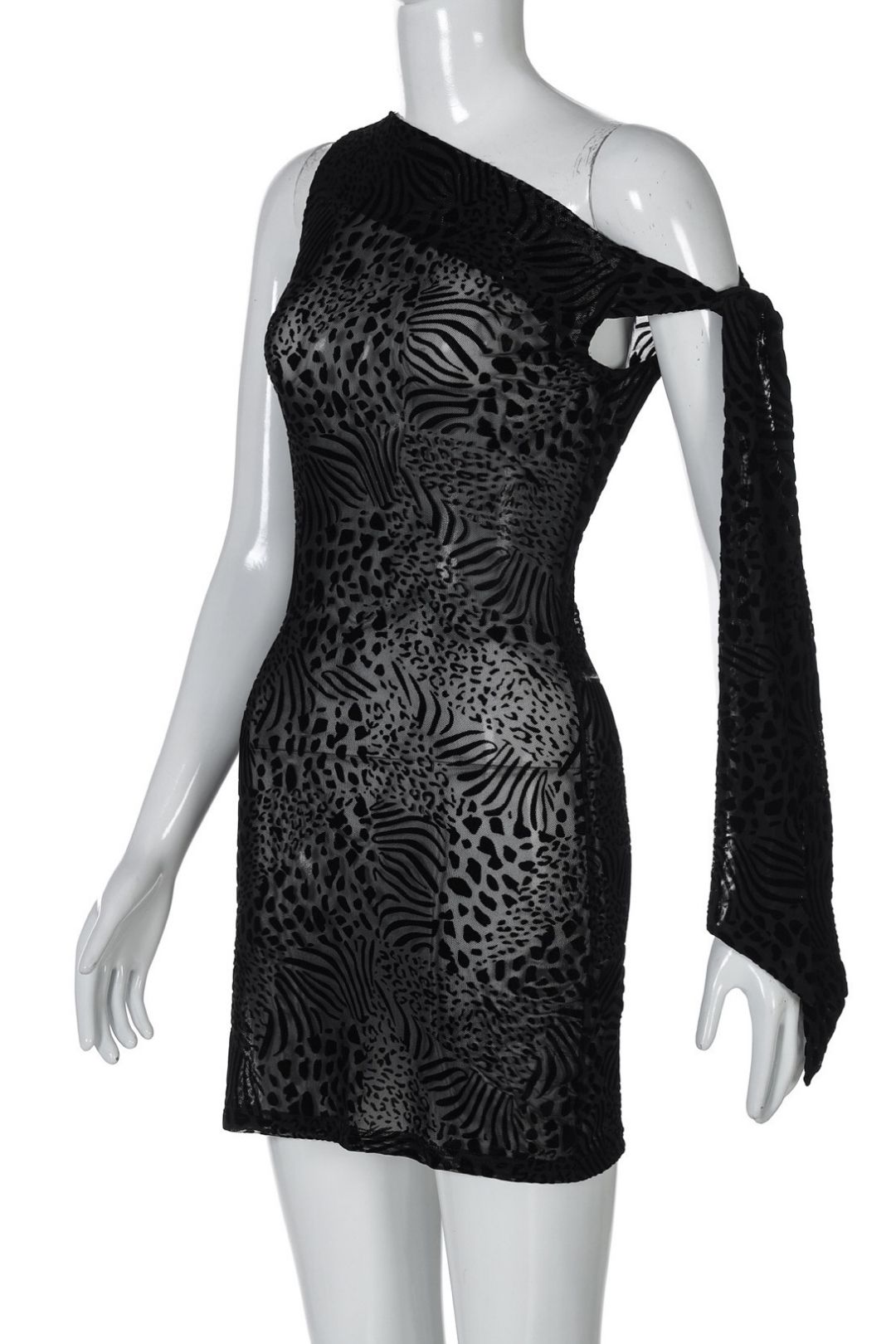 Sexy Women's Dress With One-Shoulder Lace Base Layer, Slim Fit, Bodycon Dress