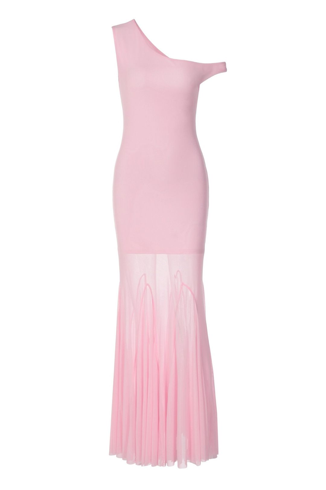 Sexy Hot Girl Off-Shoulder Pleated Mesh Patchwork See-Through Dress