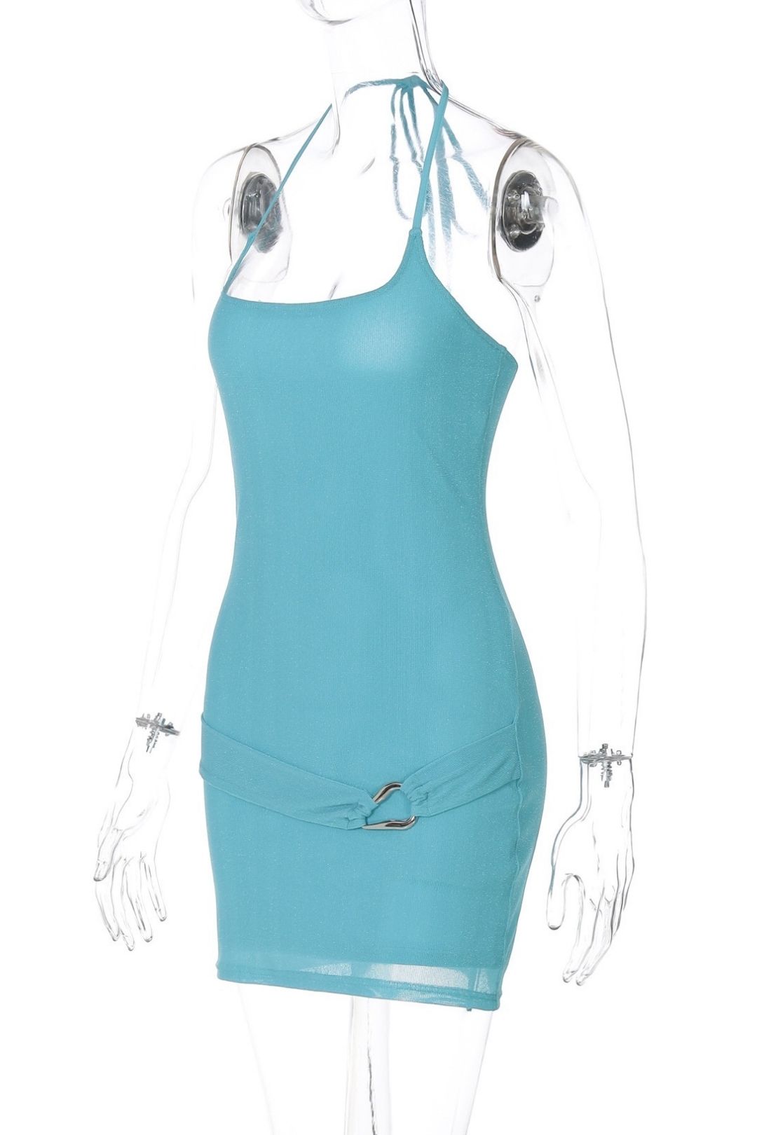 Halterneck Slit Bright Silk Hip-covering Dress