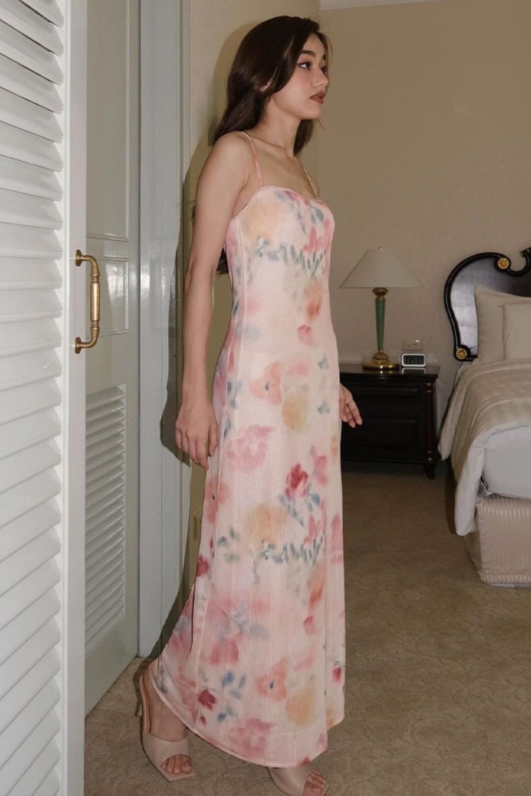 Backless Sleeveless Slim Long Printed Suspender Dress