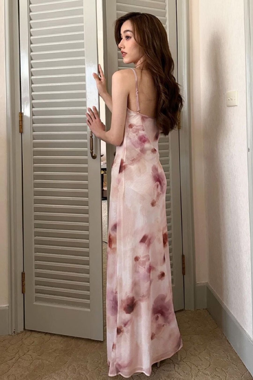 Backless Sleeveless Slim Long Printed Suspender Dress