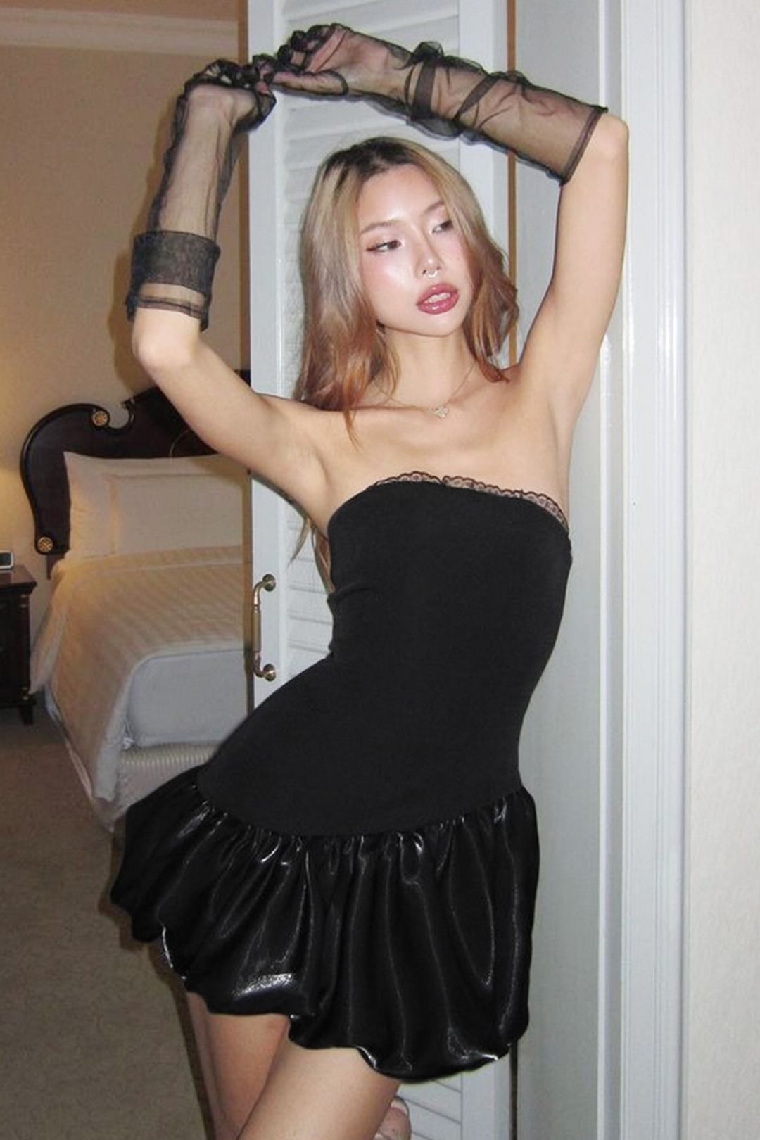 Sexy Color-Blocked Simple Strapless Slim Fit Tulip Dress