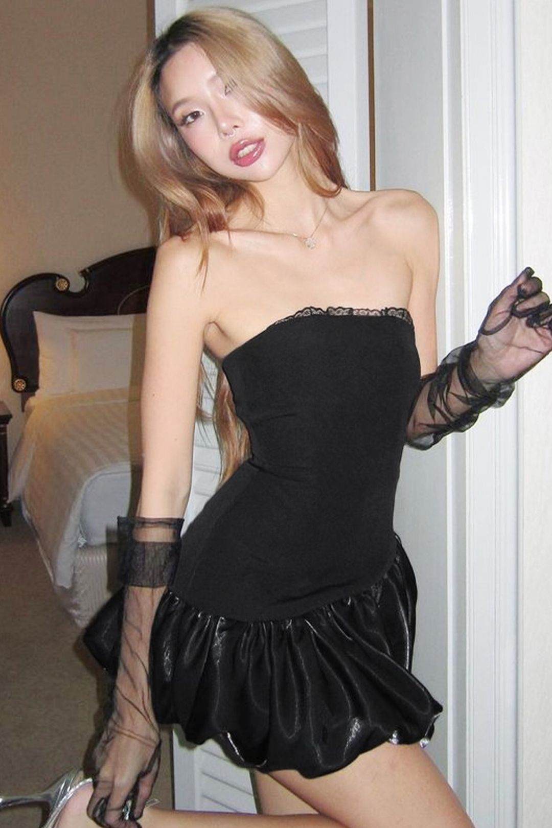 Sexy Color-Blocked Simple Strapless Slim Fit Tulip Dress