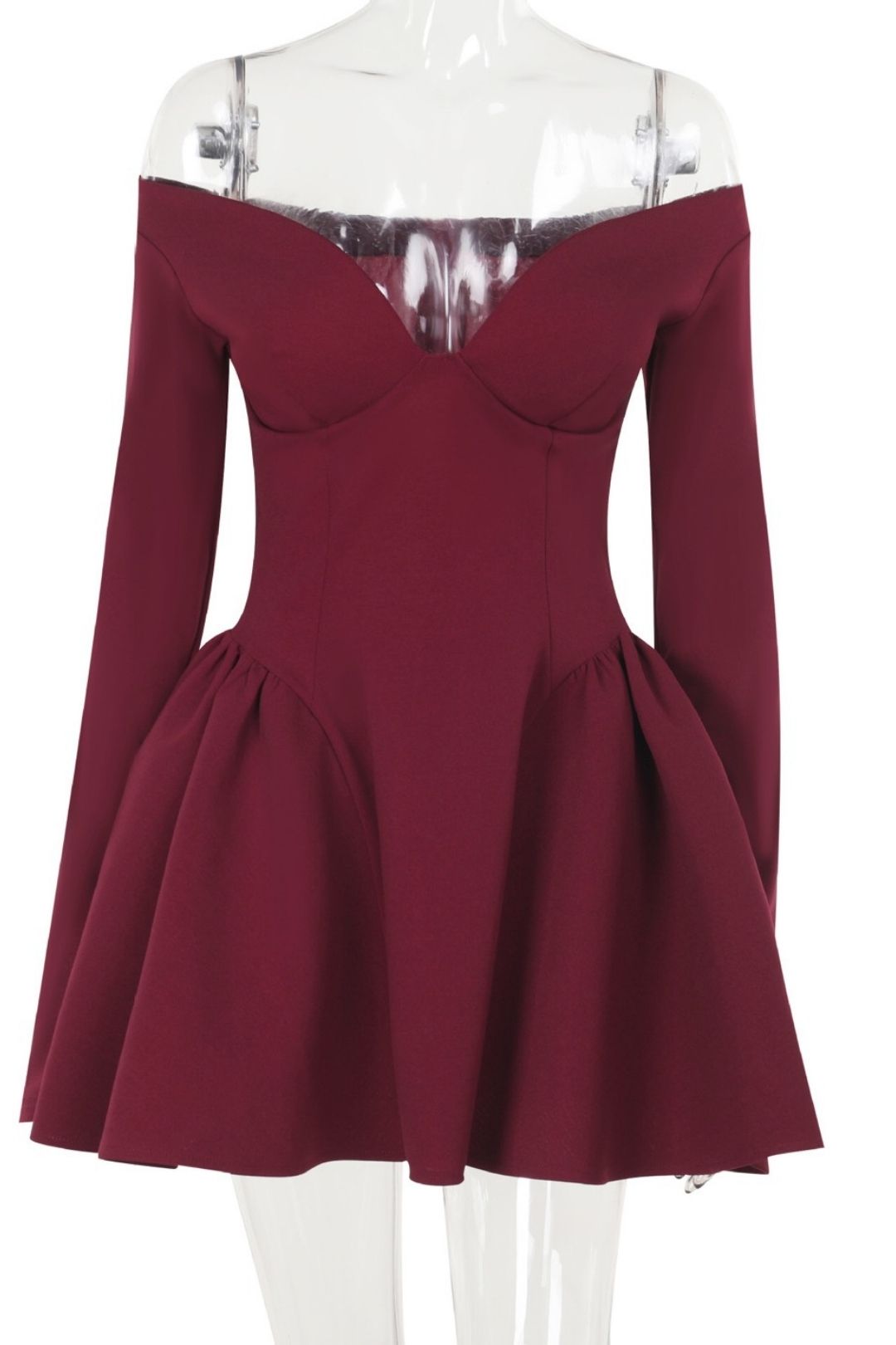 Elegant, Slim-fitting, Bust-enhancing, Waist-cinching A-line Long-sleeved Dress.